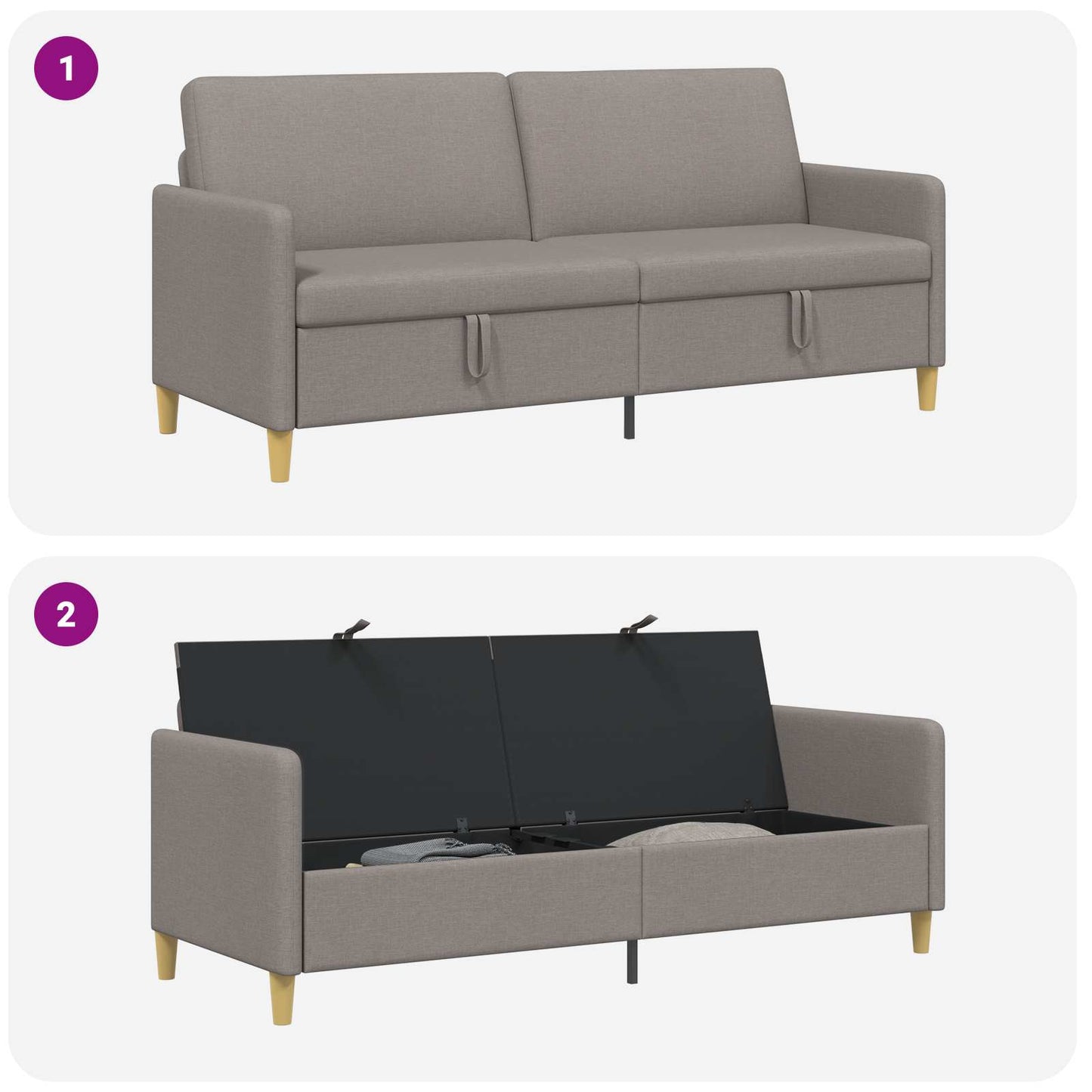 Sofa med opbevaring Gråbrun 192 x 78 x 87 cm Polyester