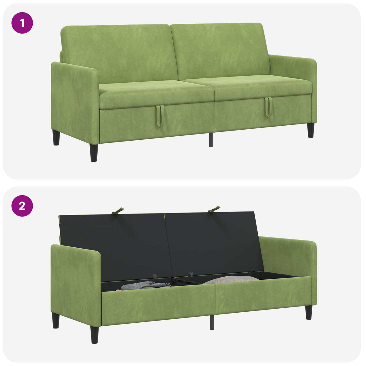 Sofa med opbevaring Lys grøn 192 x 78 x 87 cm Polyester