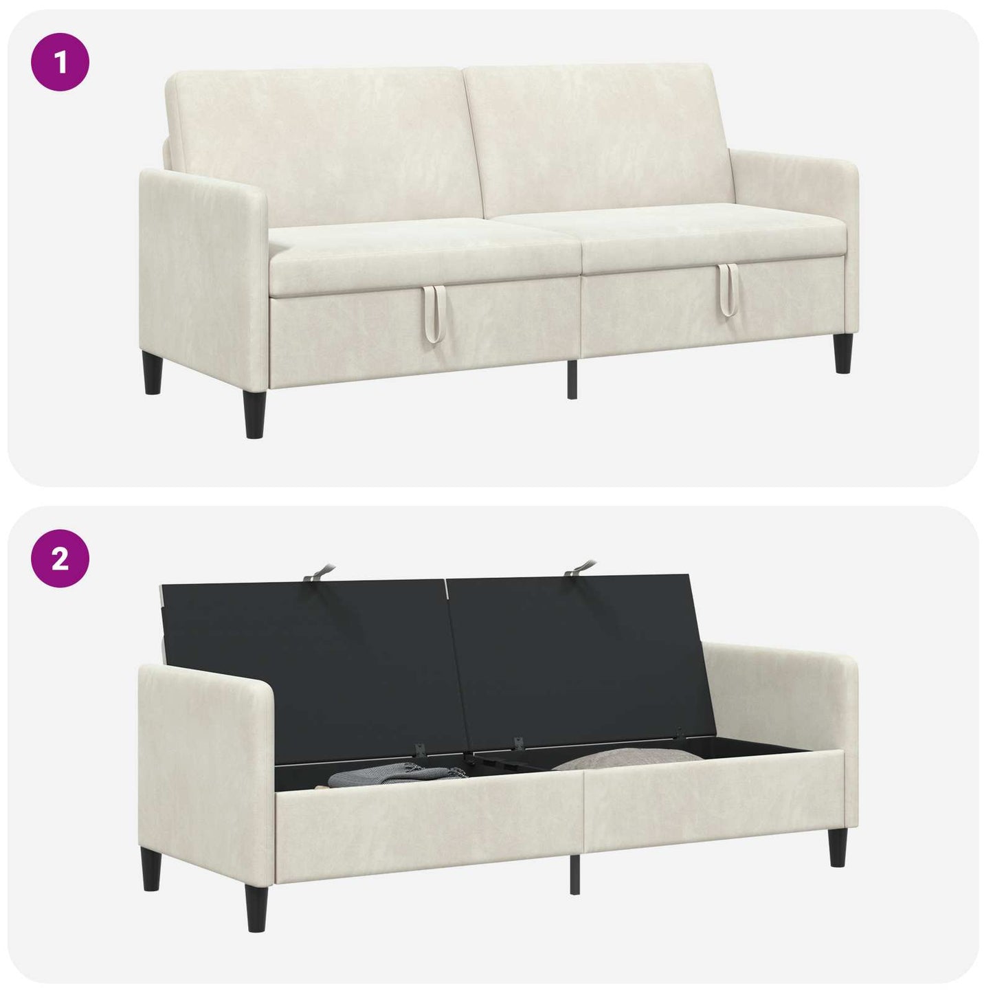 Sofa med opbevaring Cremefarvet 192 x 78 x 87 cm Polyester