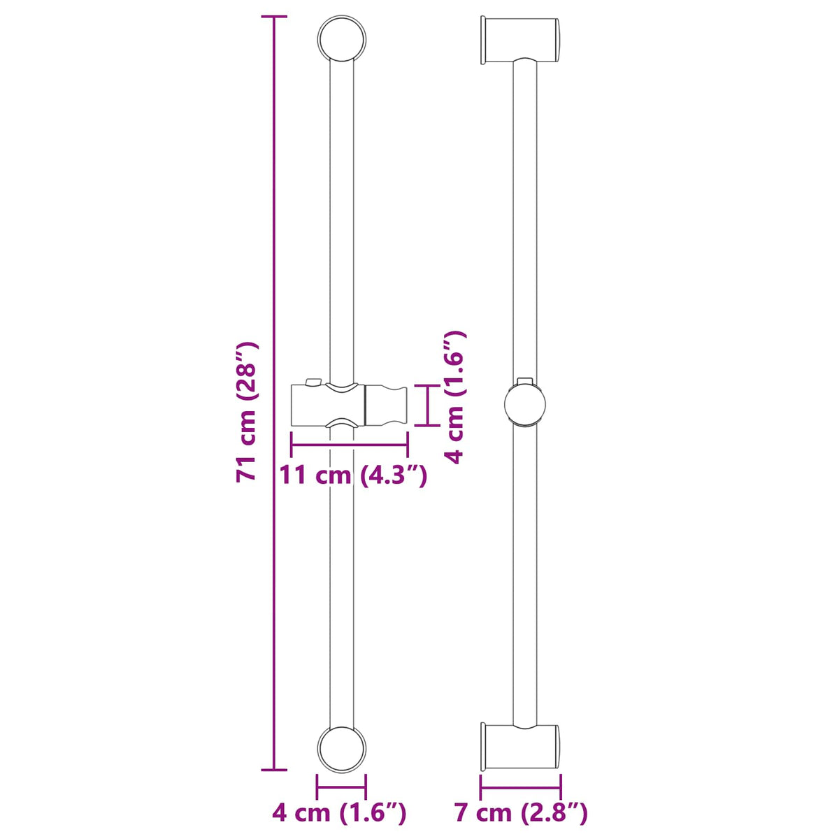 Brusehovedholder Sort 70 cm Rustfrit stål