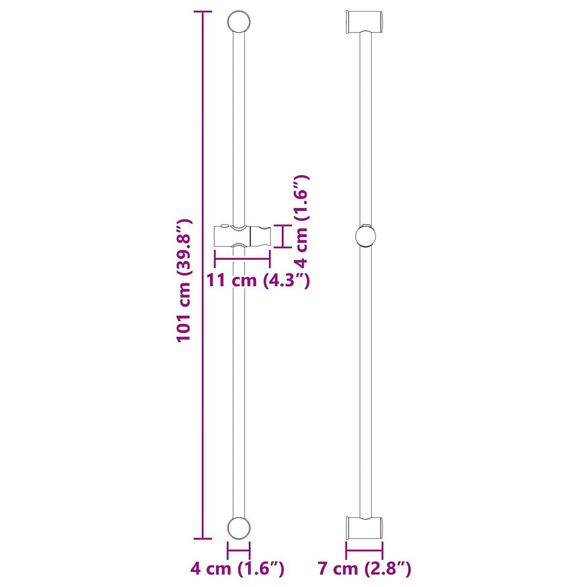Brusehovedholder Sort 100 cm Rustfrit stål