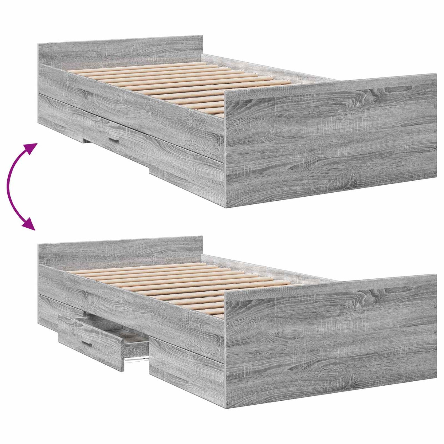 Sengestel med opbevaring Grå Sonoma 80 x 200 cm Konstrueret træ