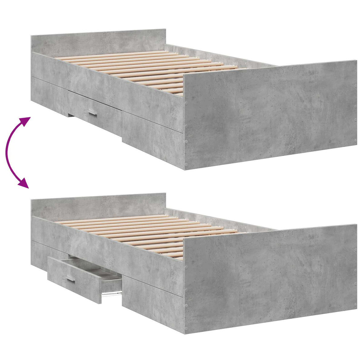 Sengestel med opbevaring Betongrå 80 x 200 cm Konstrueret træ