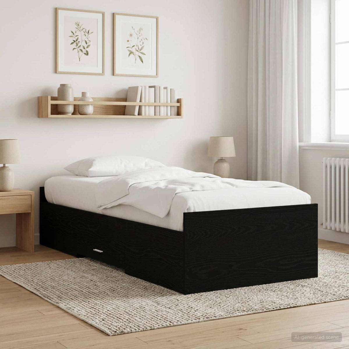 Sengestel med opbevaring Sort eg 80 x 200 cm Konstrueret træ