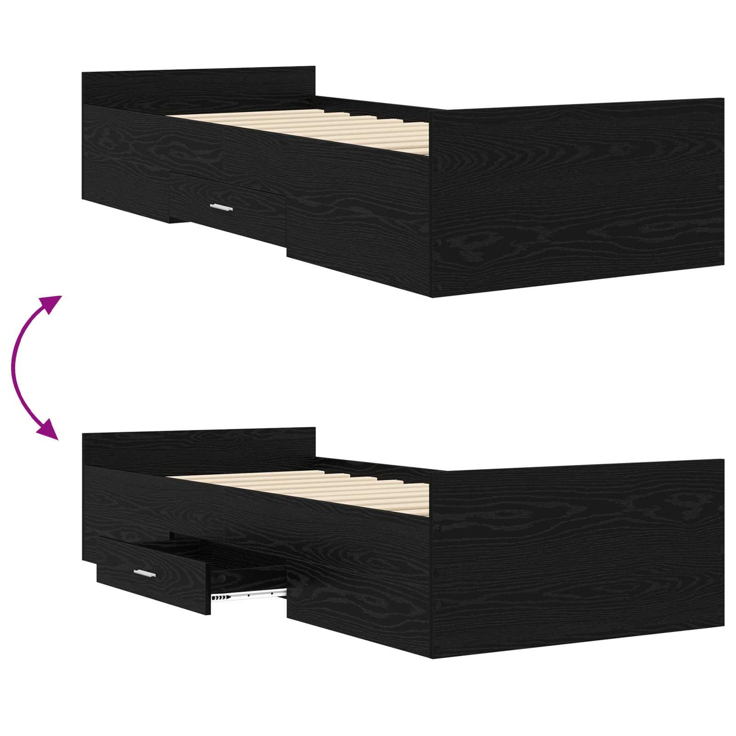 Sengestel med opbevaring Sort eg 80 x 200 cm Konstrueret træ