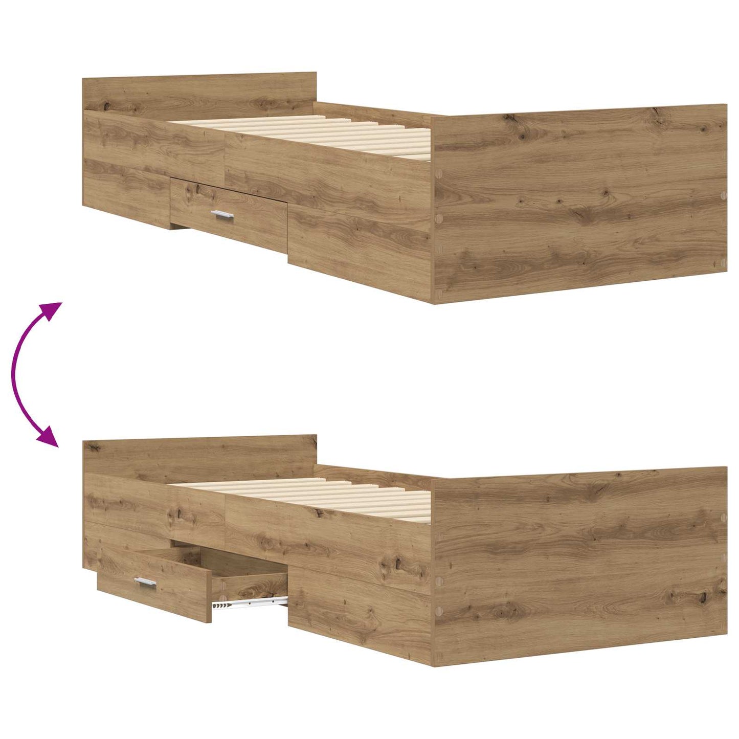Sengestel med opbevaring Artisan-eg 80 x 200 cm Konstrueret træ