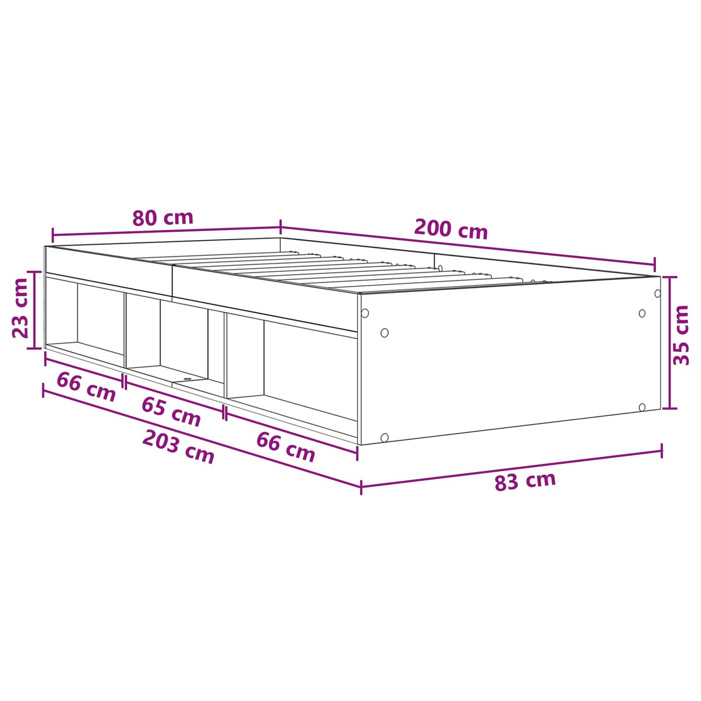Sengestel med opbevaring Betongrå 80 x 200 cm Konstrueret træ