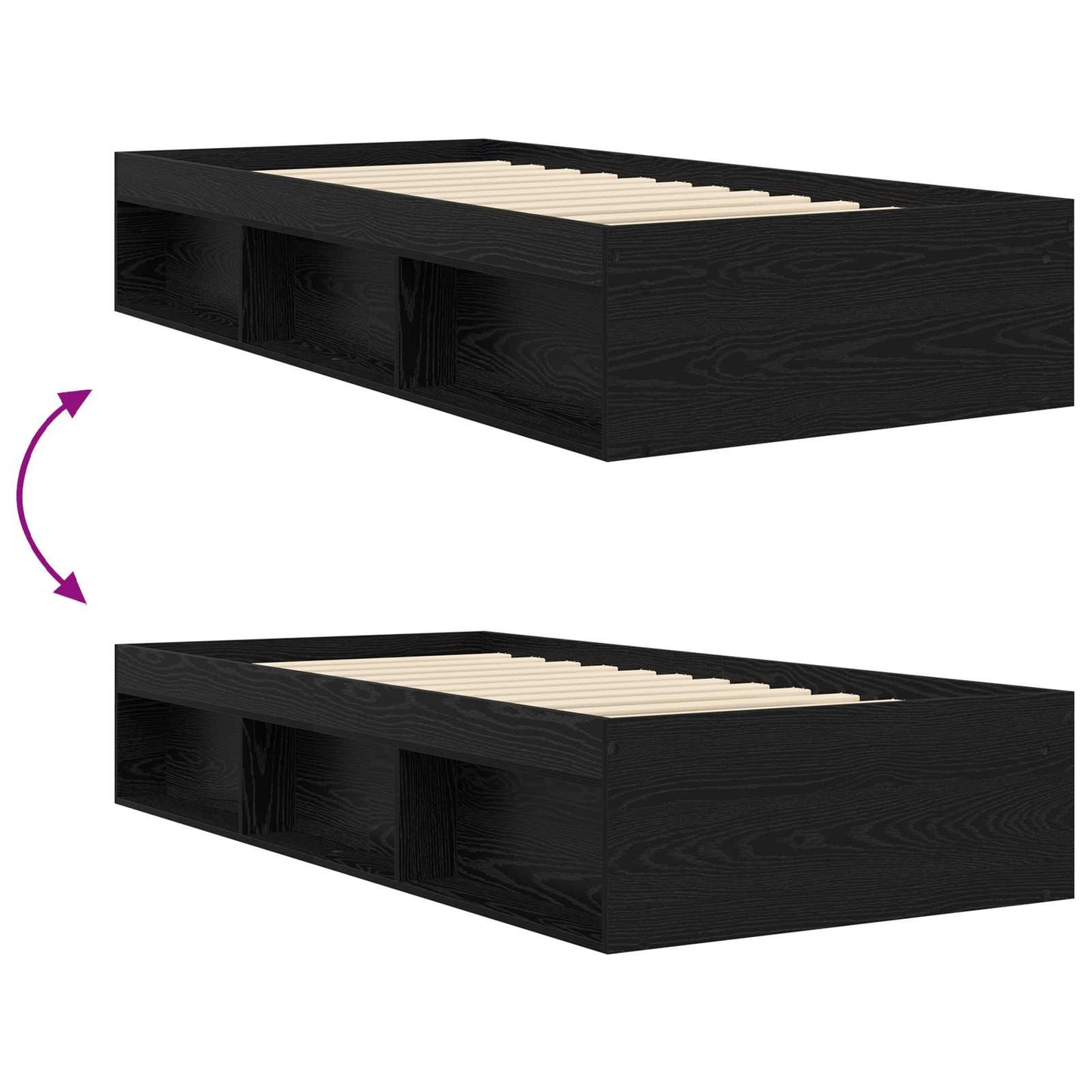 Sengestel med opbevaring Sort eg 80 x 200 cm Konstrueret træ