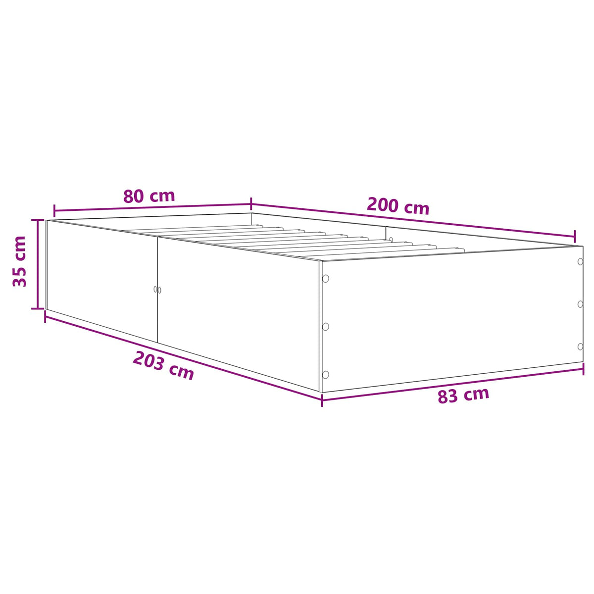 Gulvsengramme Hvid 80 x 200 cm Konstrueret træ