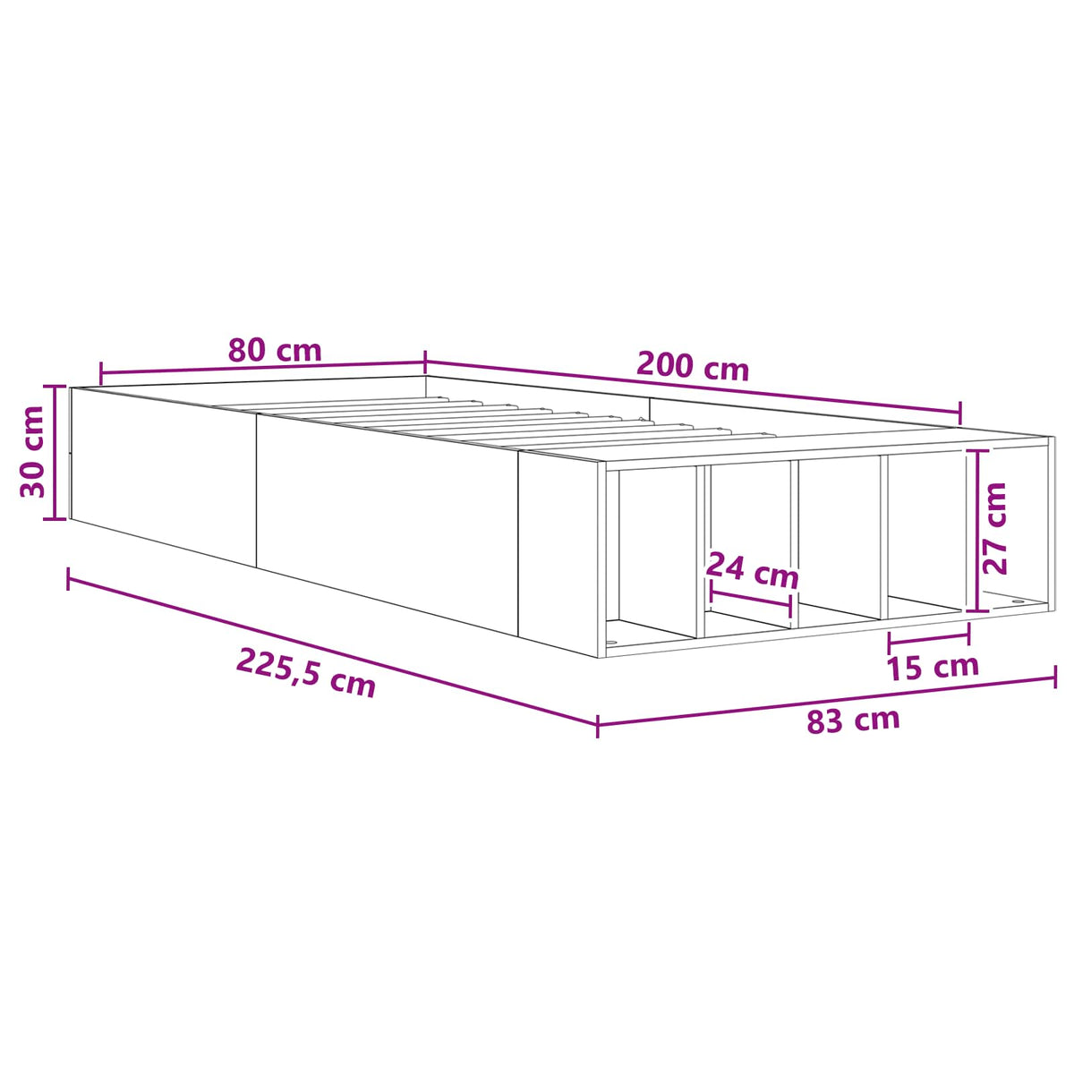 Sengestel med opbevaring Røget eg 80 x 200 cm Konstrueret træ