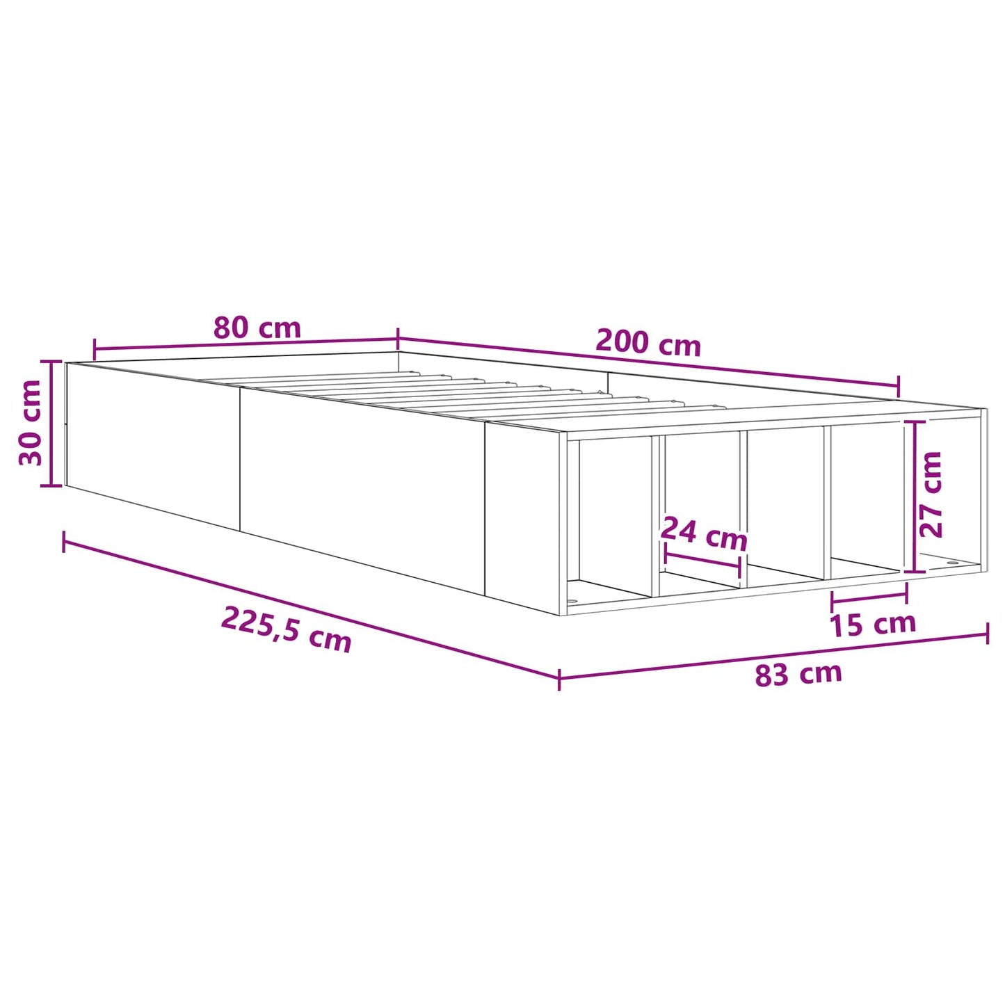 Sengestel med opbevaring Artisan-eg 80 x 200 cm Konstrueret træ