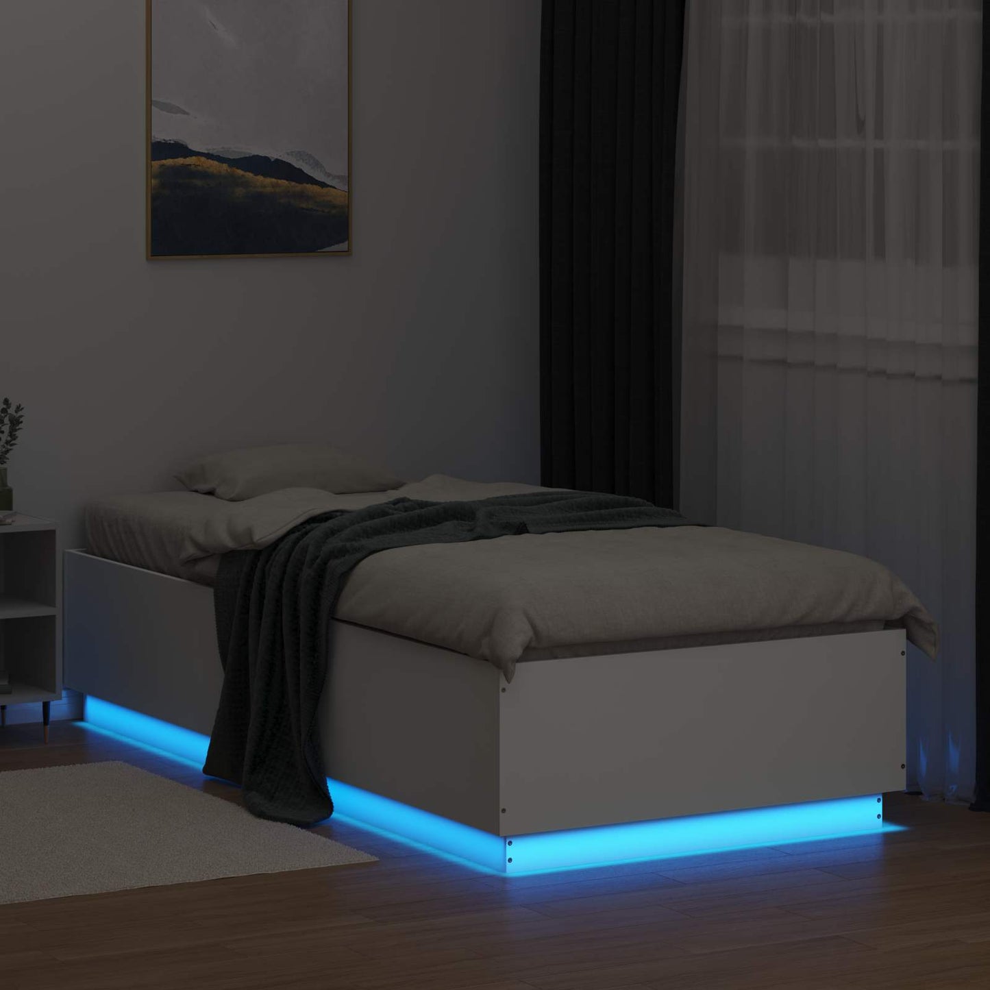 Senge ramme med LED Hvid 80 x 200 cm Konstrueret træ