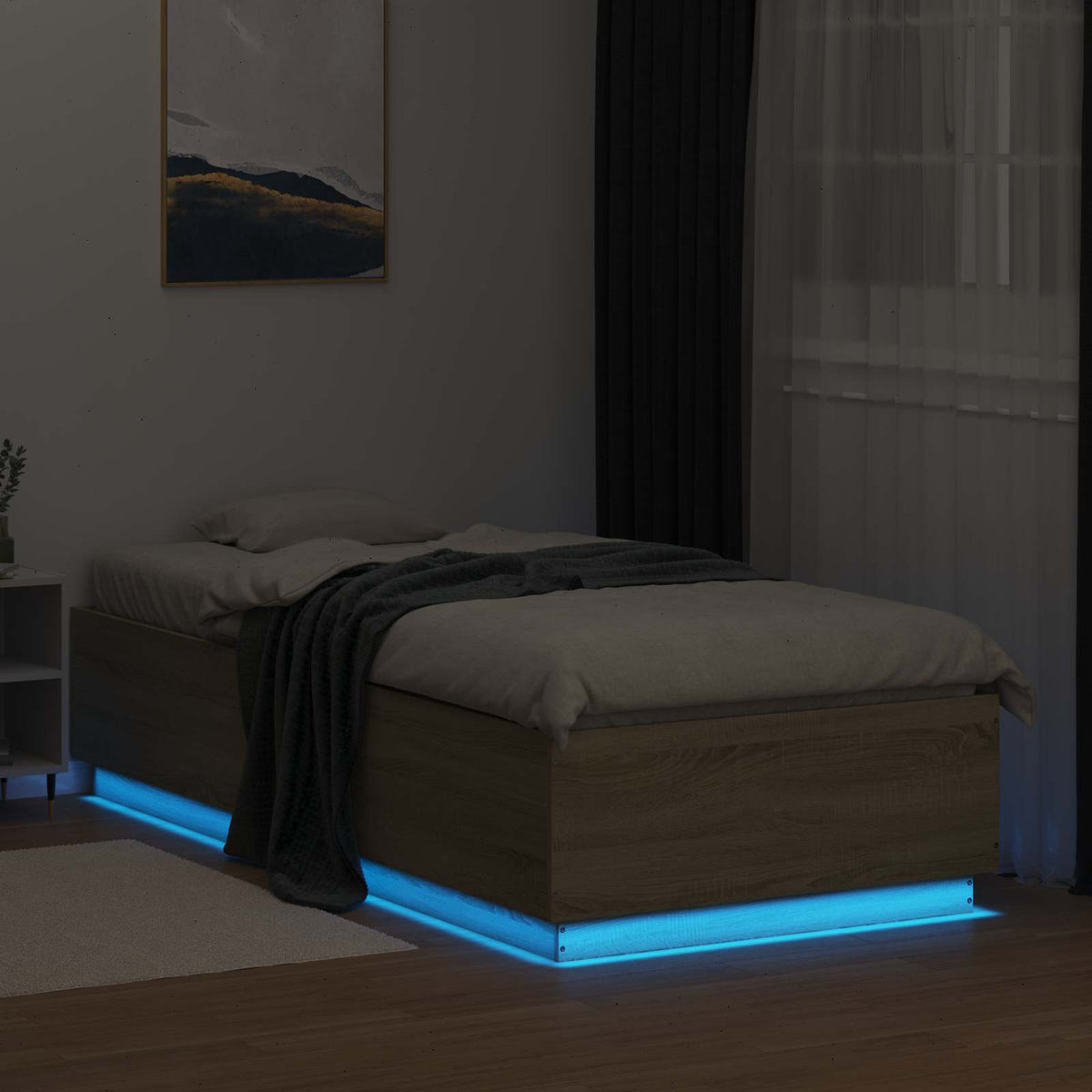 Senge ramme med LED Sonoma-eg 80 x 200 cm Konstrueret træ