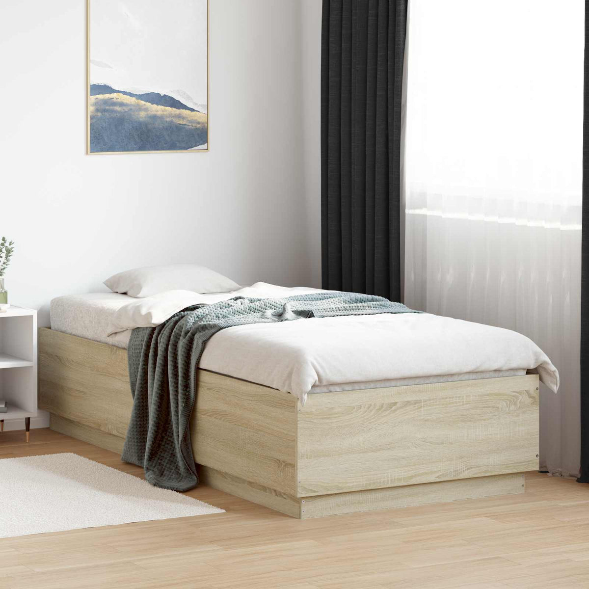 Senge ramme med LED Sonoma-eg 80 x 200 cm Konstrueret træ