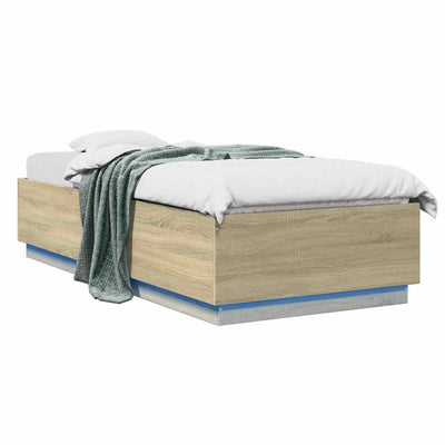Senge ramme med LED Sonoma-eg 80 x 200 cm Konstrueret træ