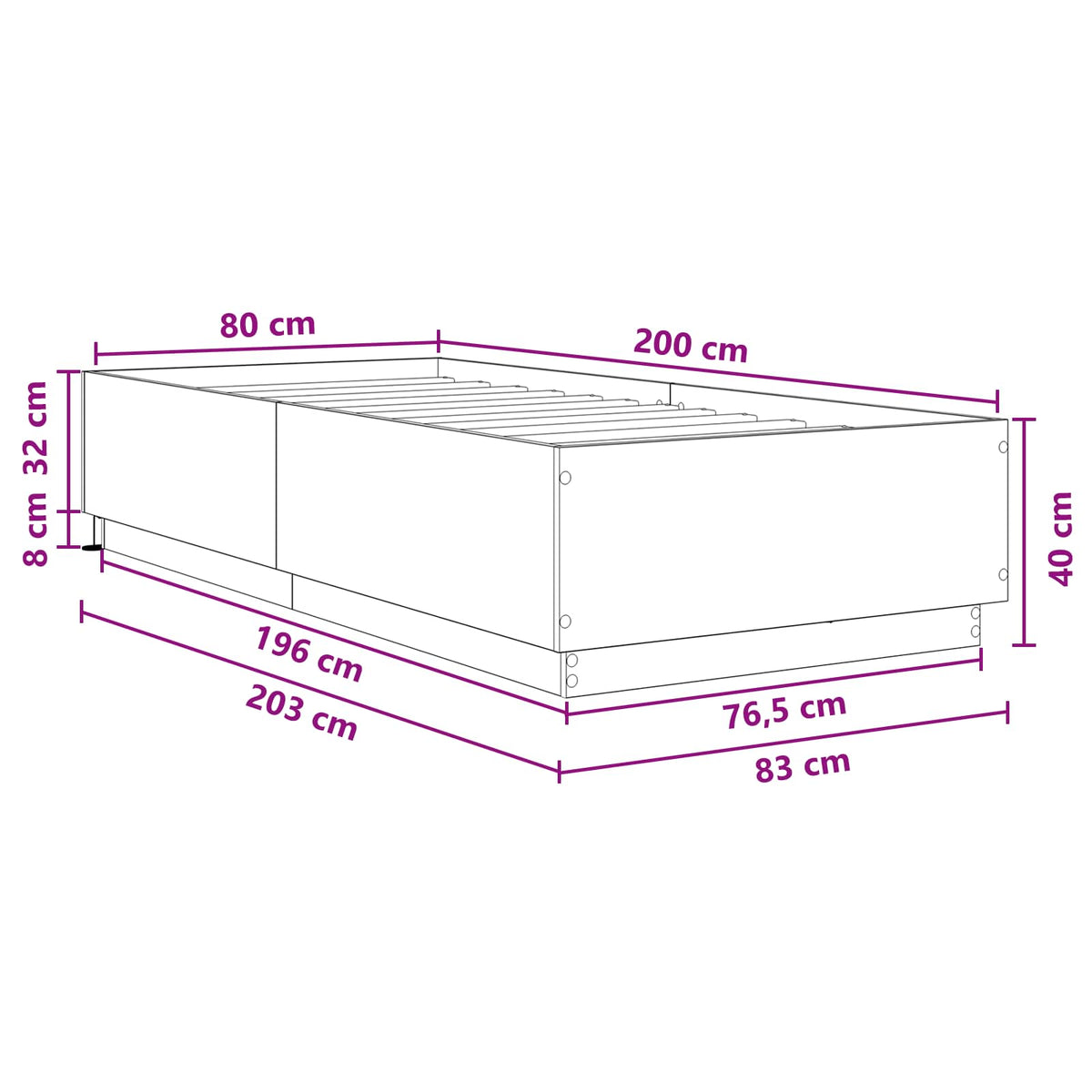 Senge ramme med LED Røget eg 80 x 200 cm Konstrueret træ