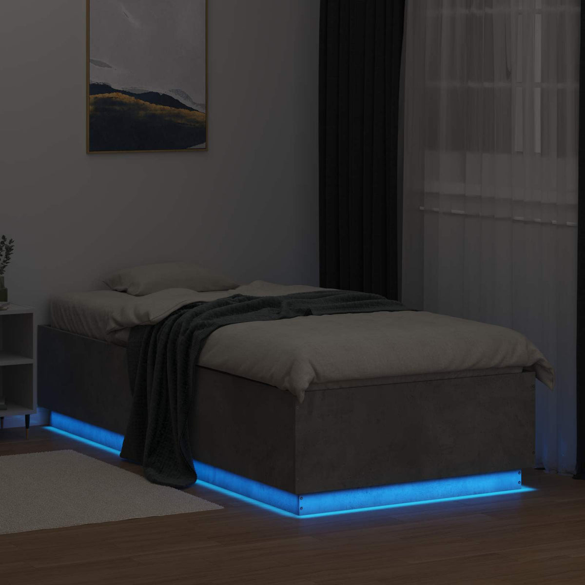 Senge ramme med LED Betongrå 80 x 200 cm Konstrueret træ