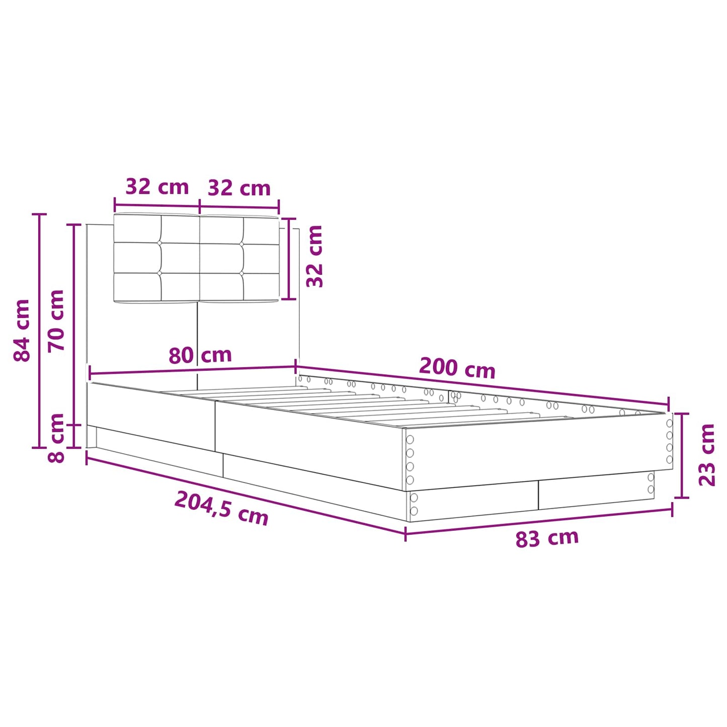 Sengestel med hovedgærde Sort eg 80 x 200 cm Konstrueret træ