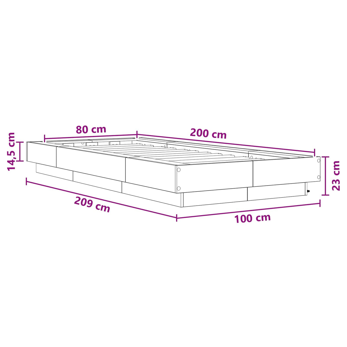 Senge ramme med LED Sonoma-eg 80 x 200 cm Konstrueret træ