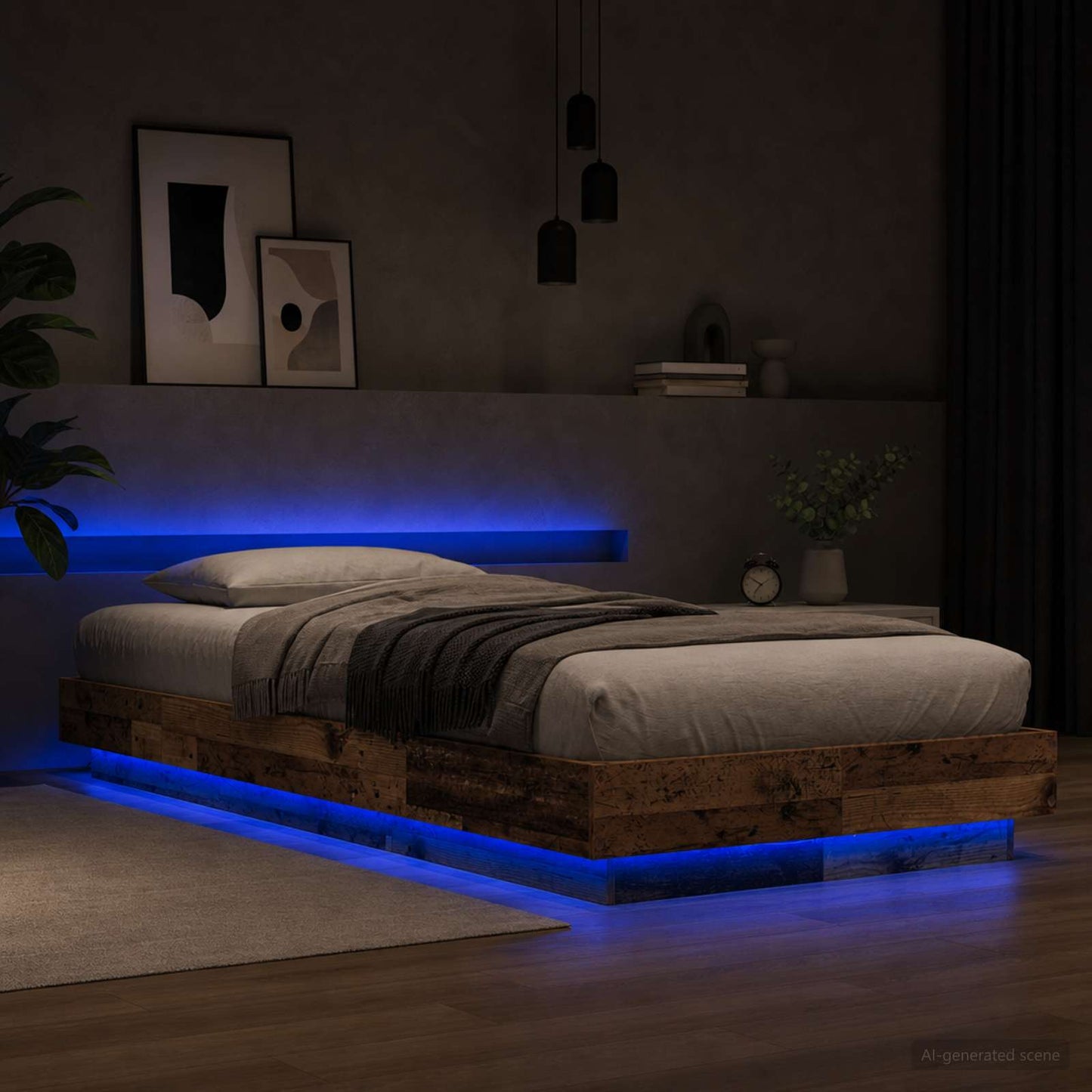 Senge ramme med LED Gammelt træ 80 x 200 cm Konstrueret træ