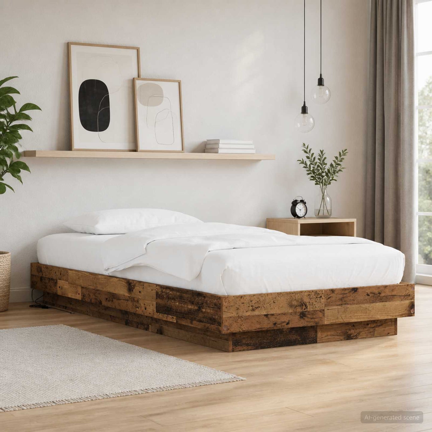 Senge ramme med LED Gammelt træ 80 x 200 cm Konstrueret træ