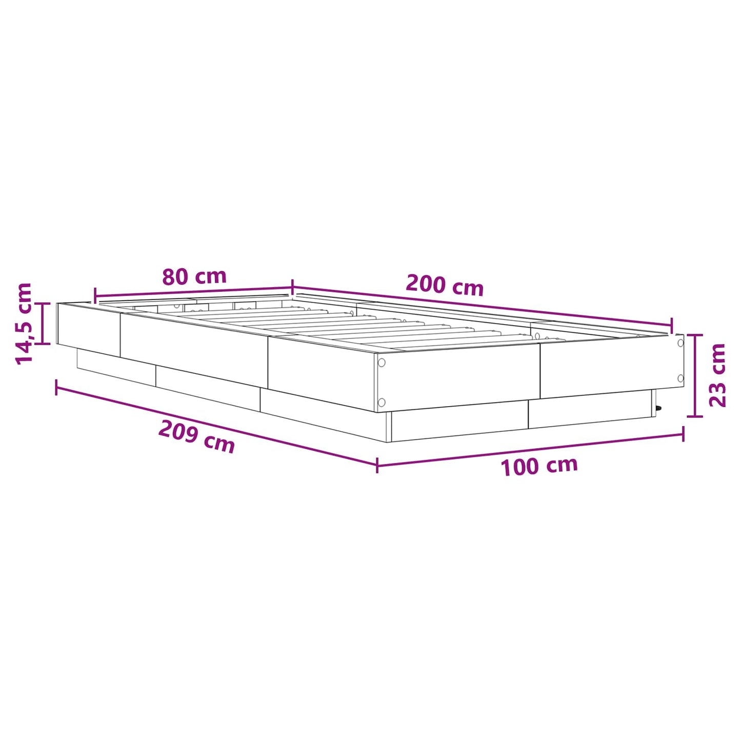 Senge ramme med LED Gammelt træ 80 x 200 cm Konstrueret træ