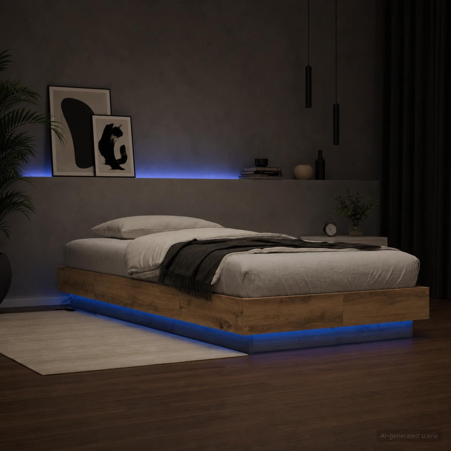 Senge ramme med LED Artisan-eg 80 x 200 cm Konstrueret træ