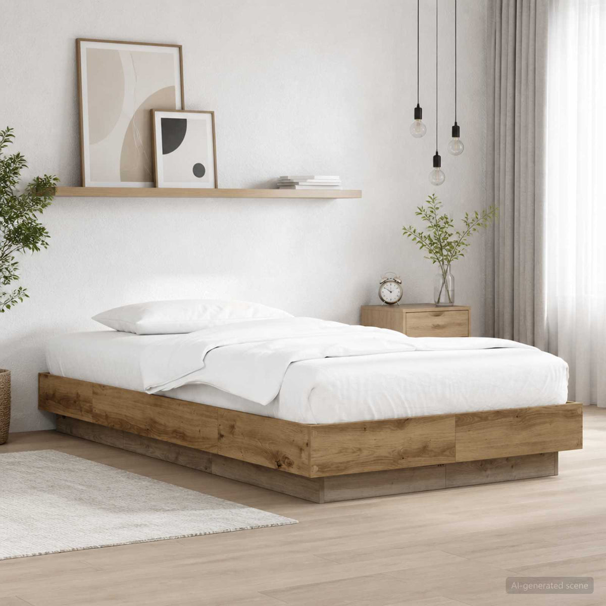 Senge ramme med LED Artisan-eg 80 x 200 cm Konstrueret træ