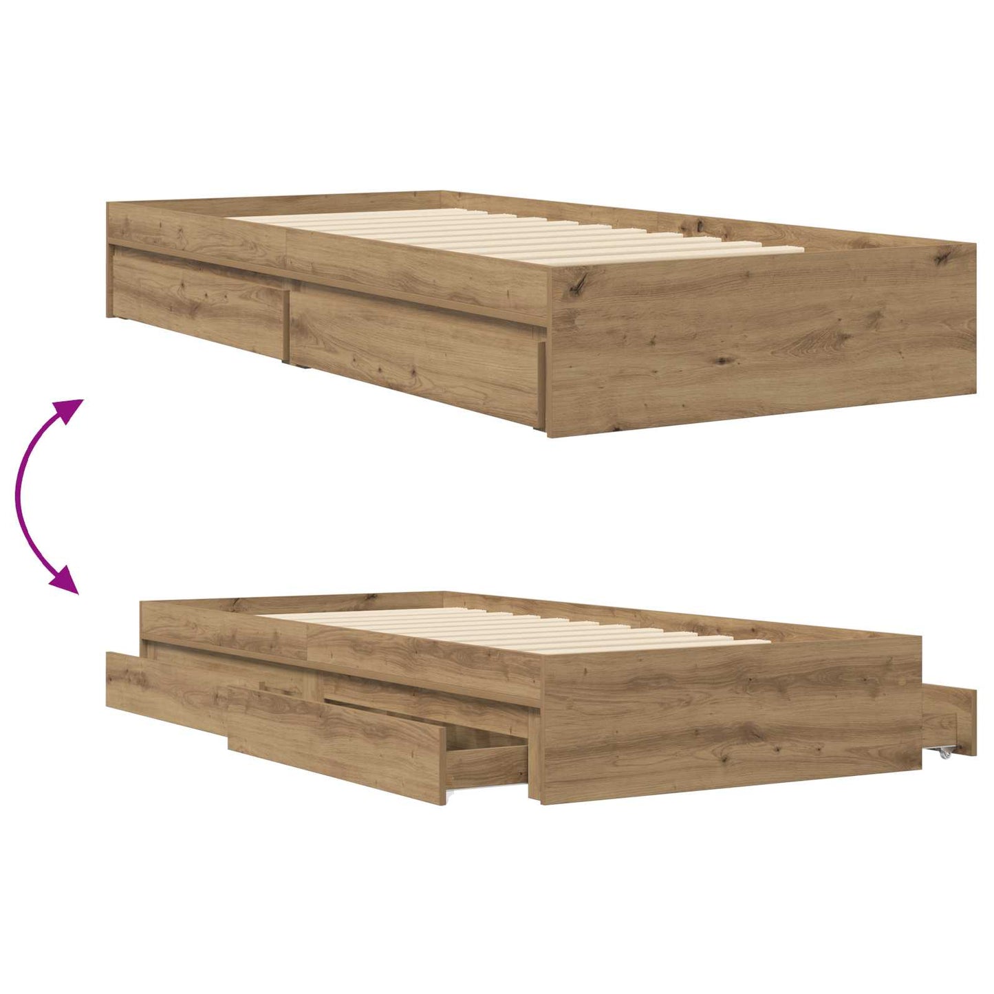 Sengestel med opbevaring Artisan-eg 80 x 200 cm Konstrueret træ