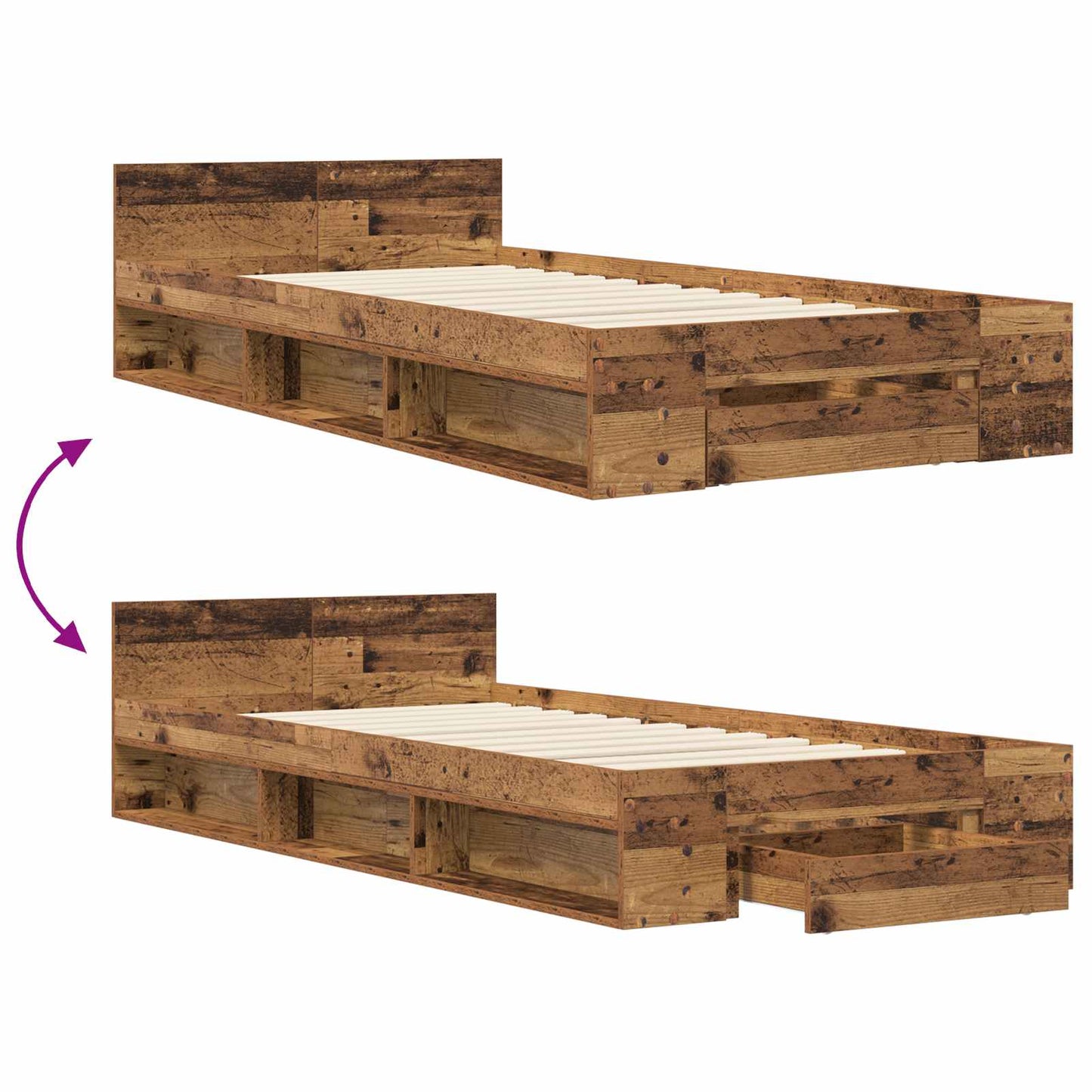 Sengestel med opbevaring med skuffe Gammelt træ 80 x 200 cm