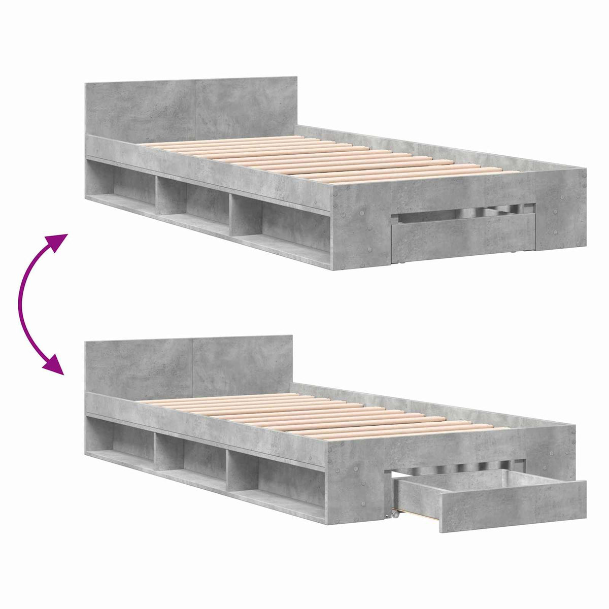 Sengestel med opbevaring Betongrå 80 x 200 cm Konstrueret træ