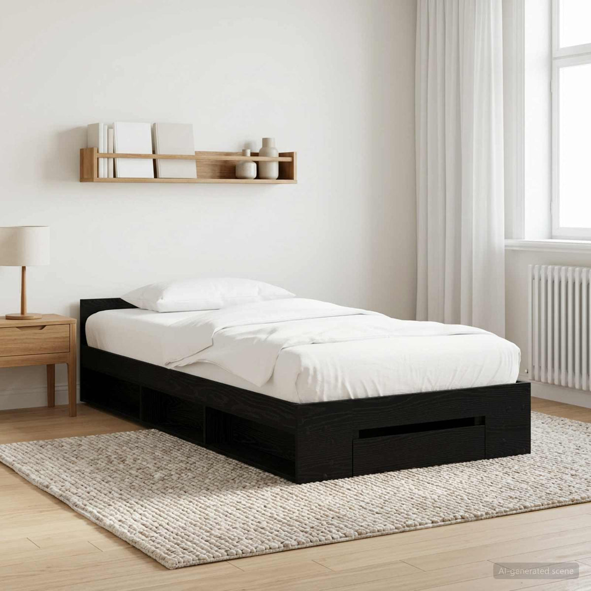 Sengestel med opbevaring Sort eg 80 x 200 cm Konstrueret træ