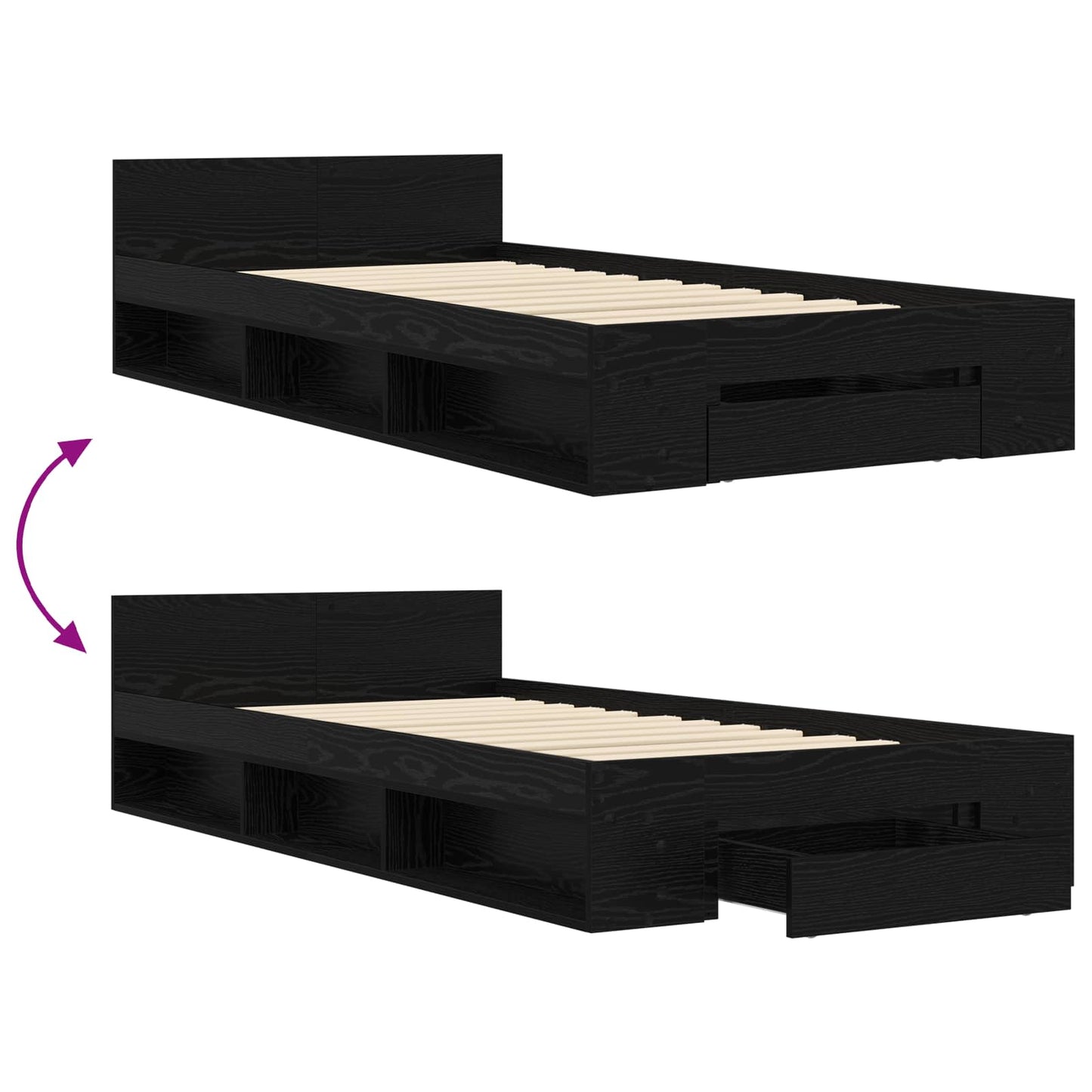 Sengestel med opbevaring Sort eg 80 x 200 cm Konstrueret træ