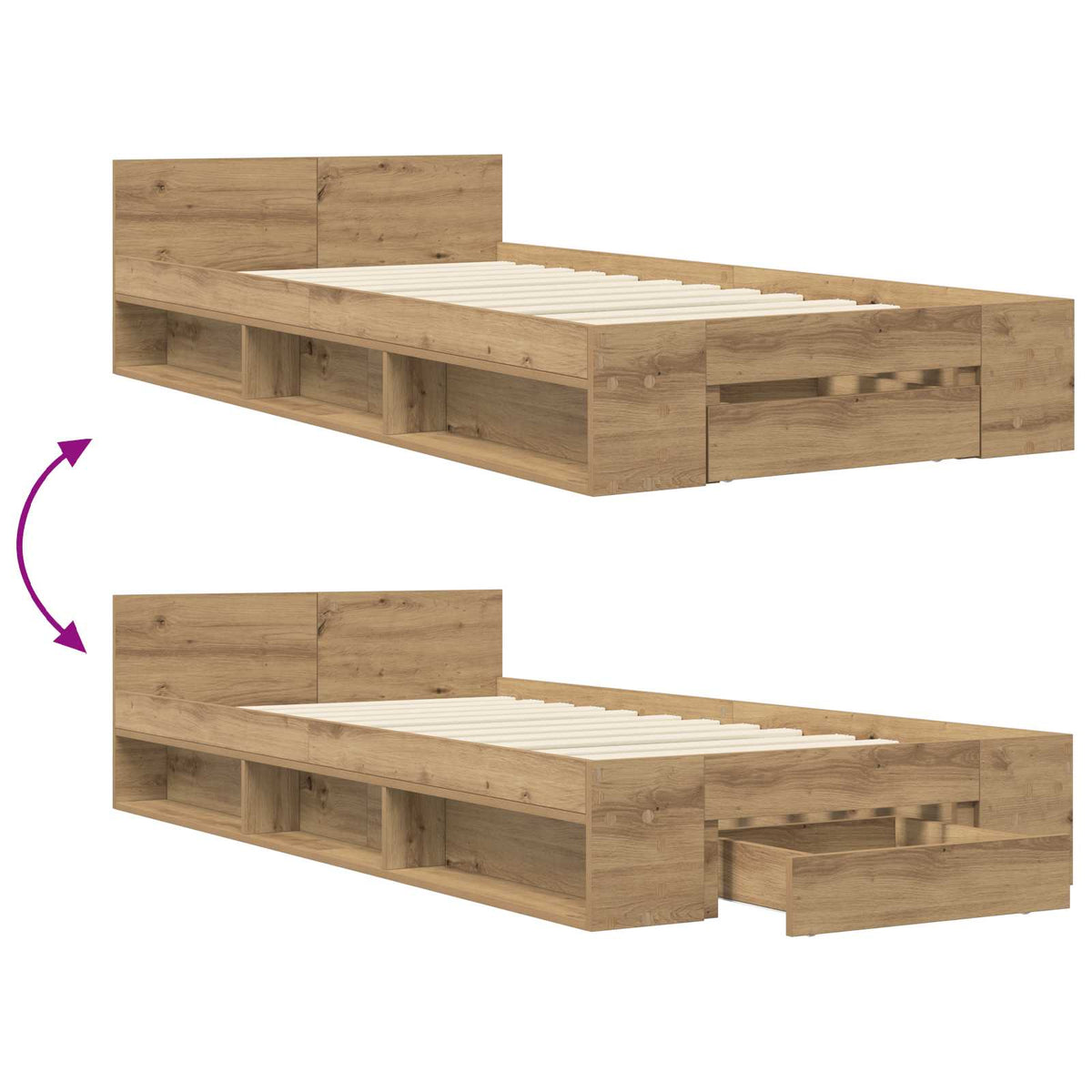 Sengestel med opbevaring Artisan-eg 80 x 200 cm Konstrueret træ