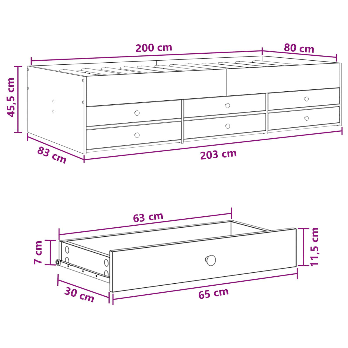 Sengestel med opbevaring Hvid 80 x 200 cm Konstrueret træ