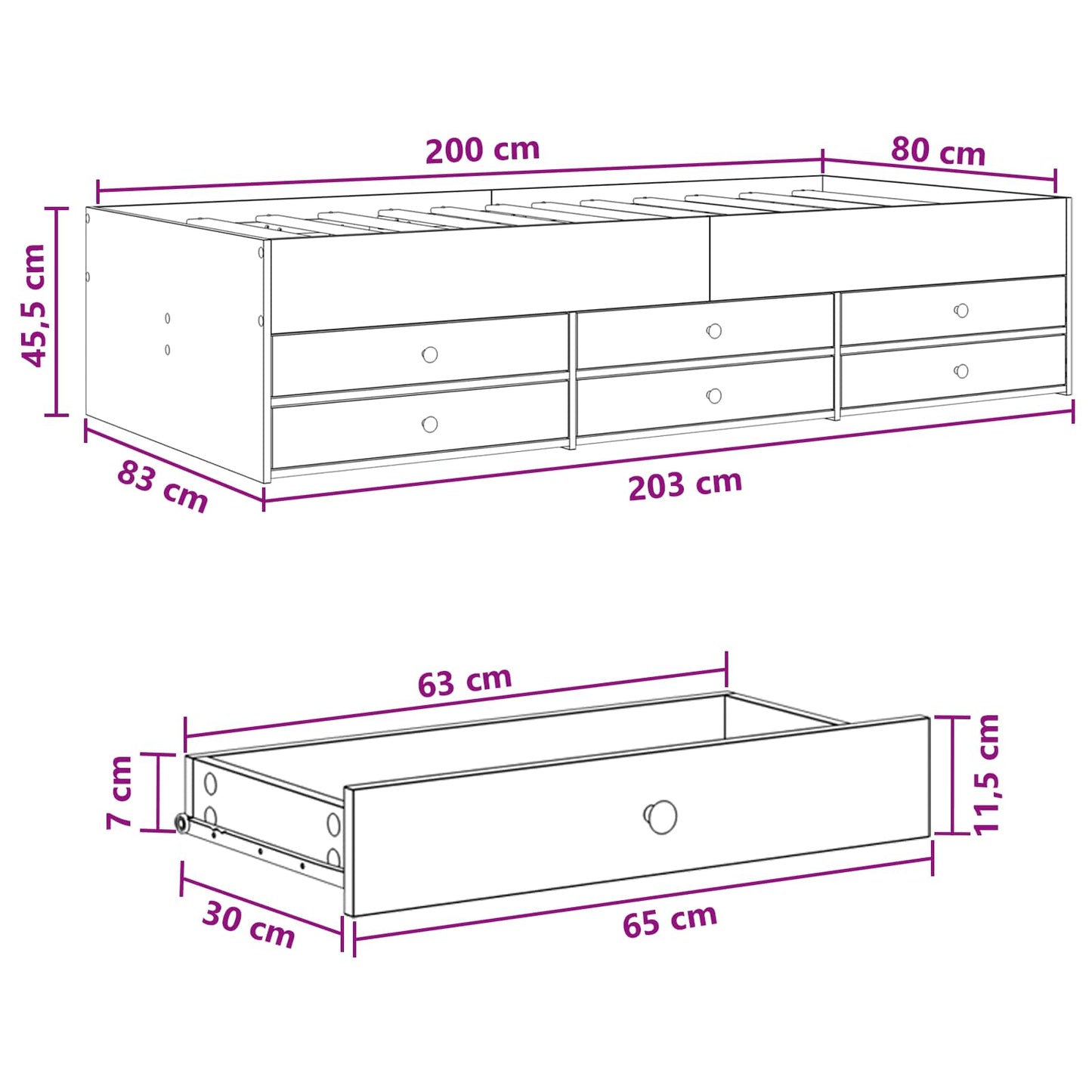 Sengestel med opbevaring med skuffe Gammelt træ 80 x 200 cm