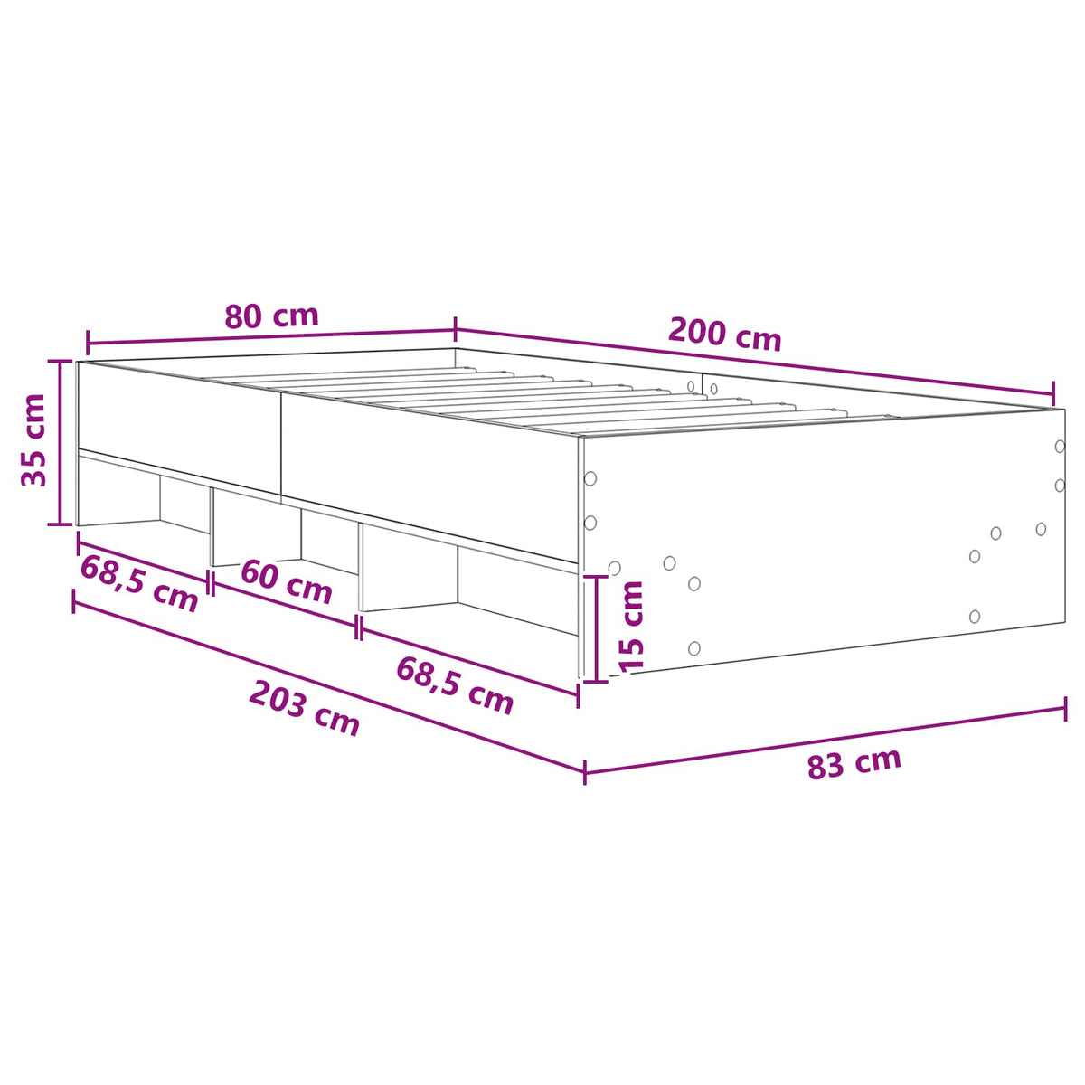 Sengestel med hylde Sort eg 80 x 200 cm Konstrueret træ