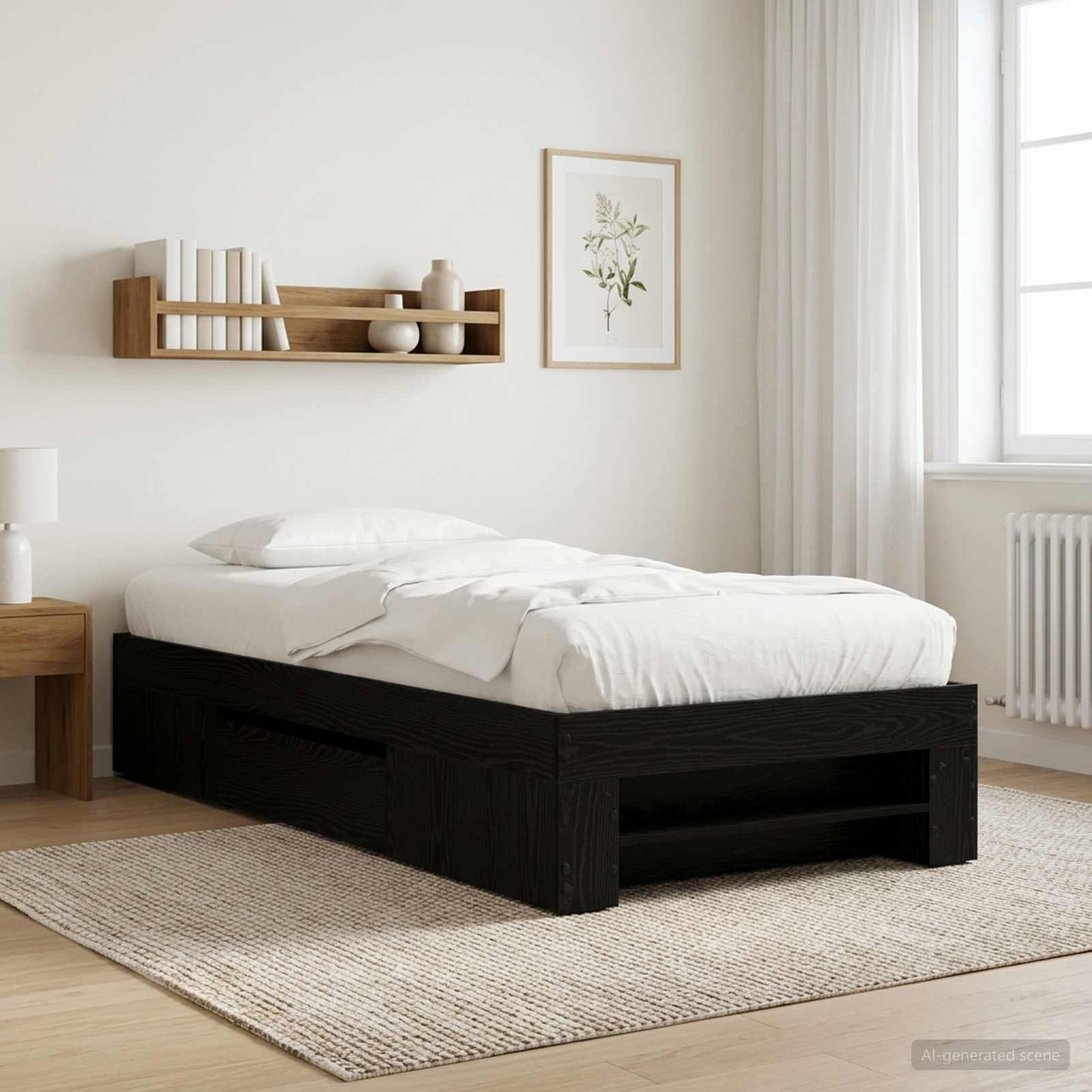 Sengestel med opbevaring Sort eg 80 x 200 cm Konstrueret træ