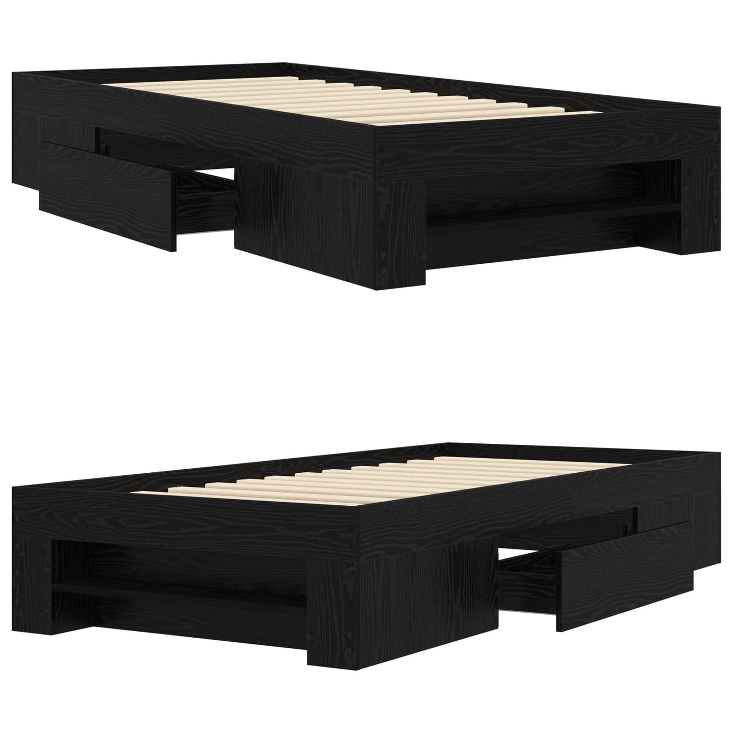Sengestel med opbevaring Sort eg 80 x 200 cm Konstrueret træ