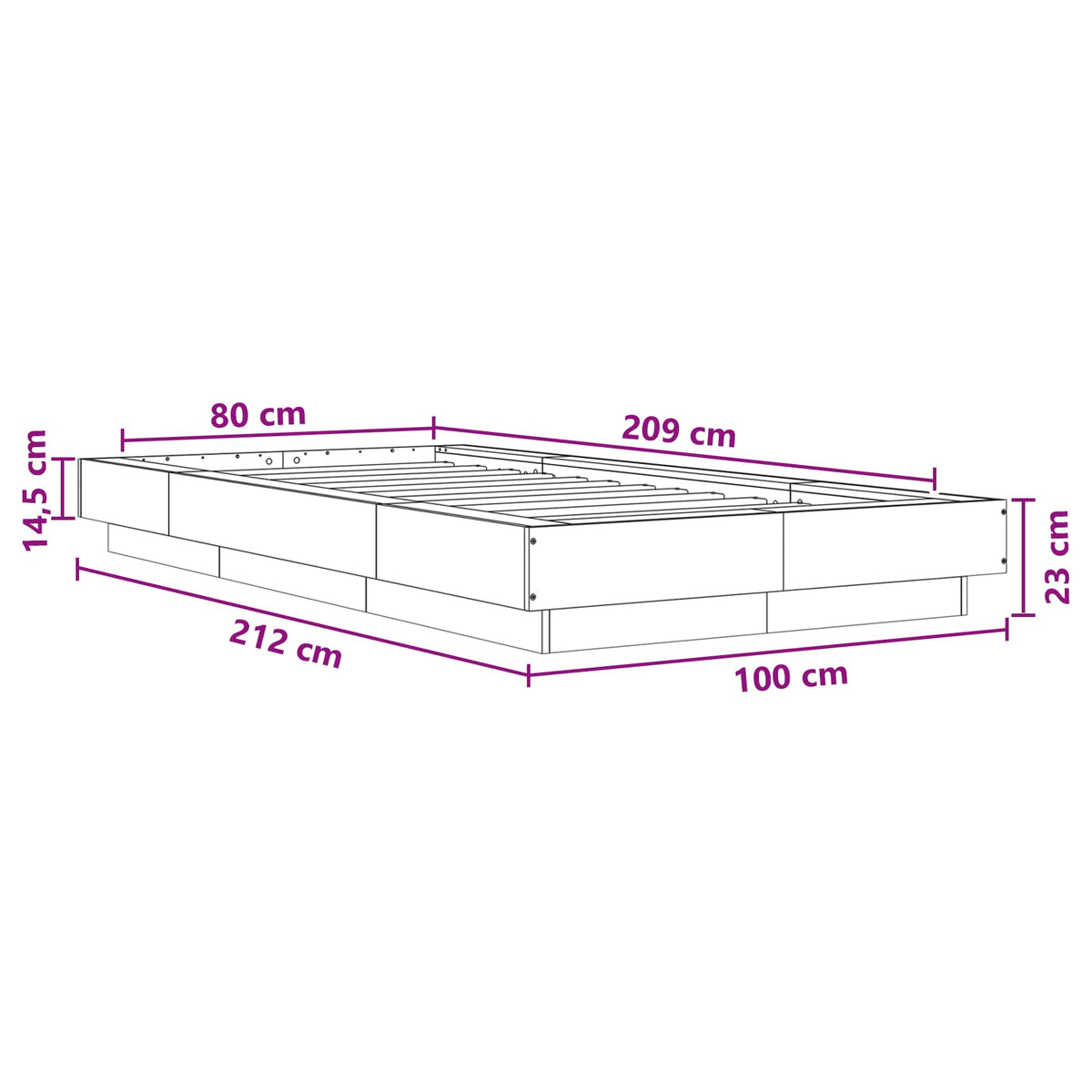 Gulvsengramme Røget eg 80 x 210 cm Konstrueret træ