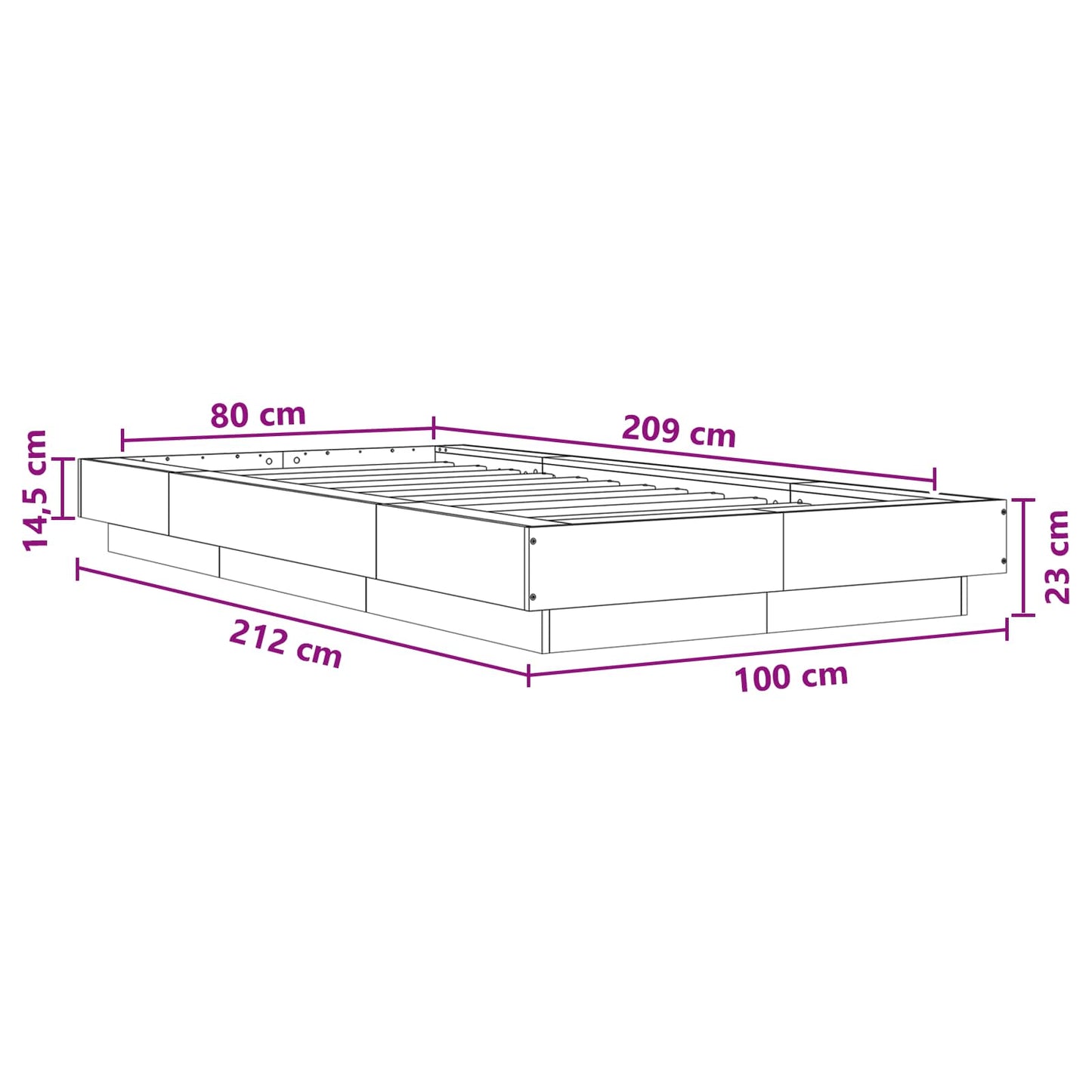 Gulvsengramme Artisan-eg 80 x 210 cm Konstrueret træ