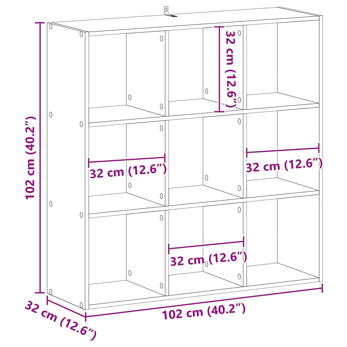 Bogreol Sort eg 102 x 32 x 102 cm