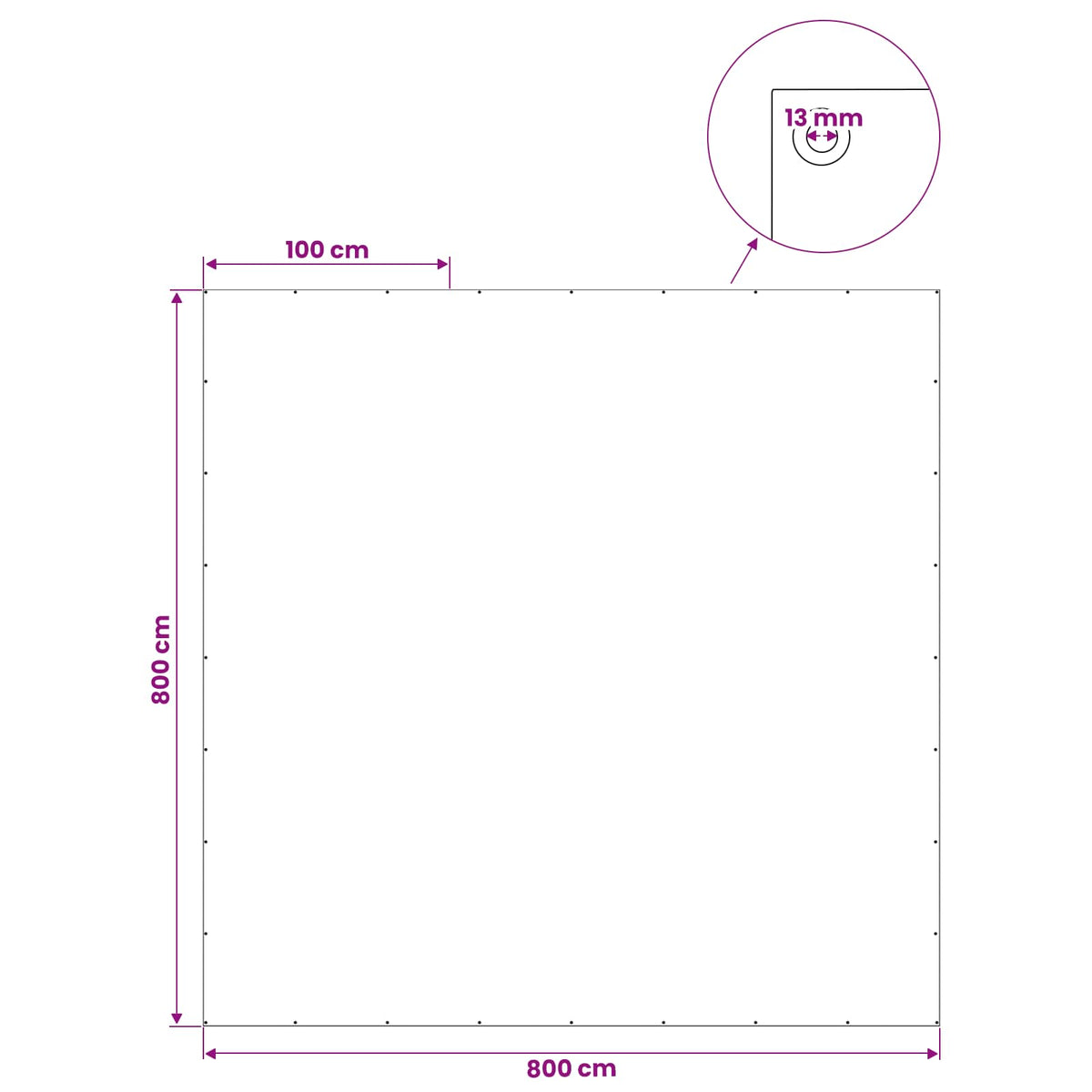 Presenning med øjer Hvid 8 x 8 m 90 gsm PE