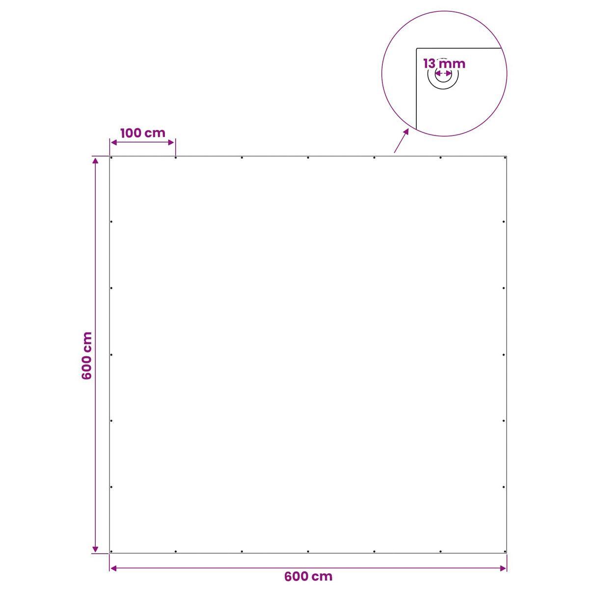 Presenning med øjer Hvid 6 x 6 m 180 gsm PE