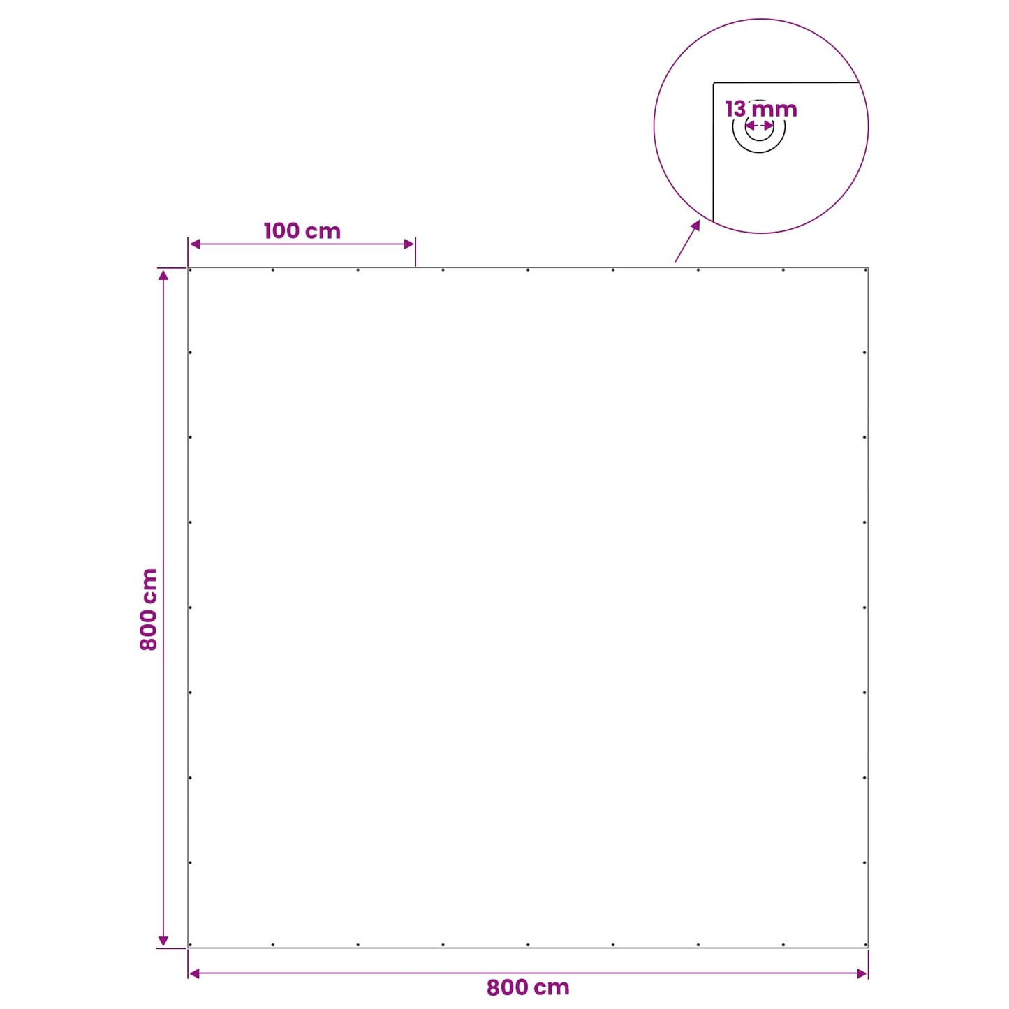 Presenning med øjer Hvid 8 x 8 m 180 gsm PE