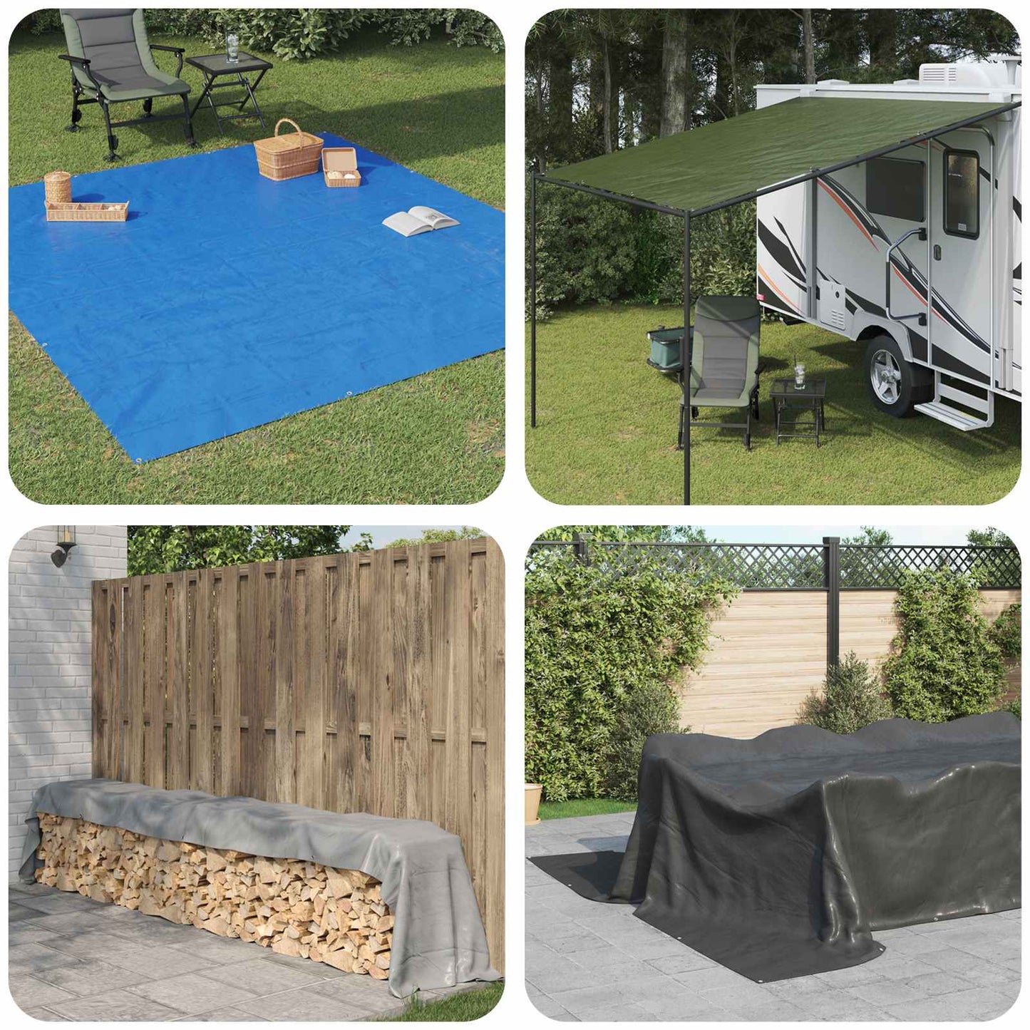 Presenning med øjer Blå 4 x 6 m 260 gsm PE