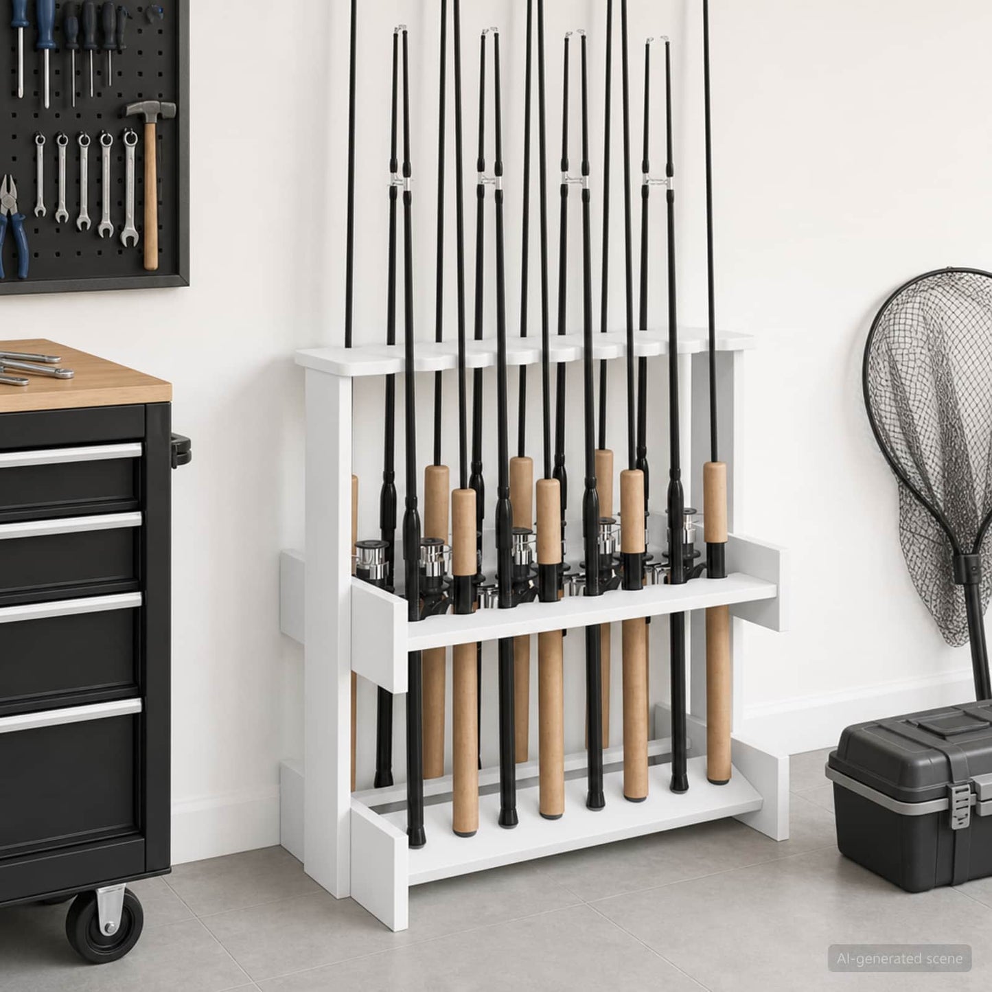 Holder til fiskestang Konstrueret træ 60 x 35 x 60 cm Hvid