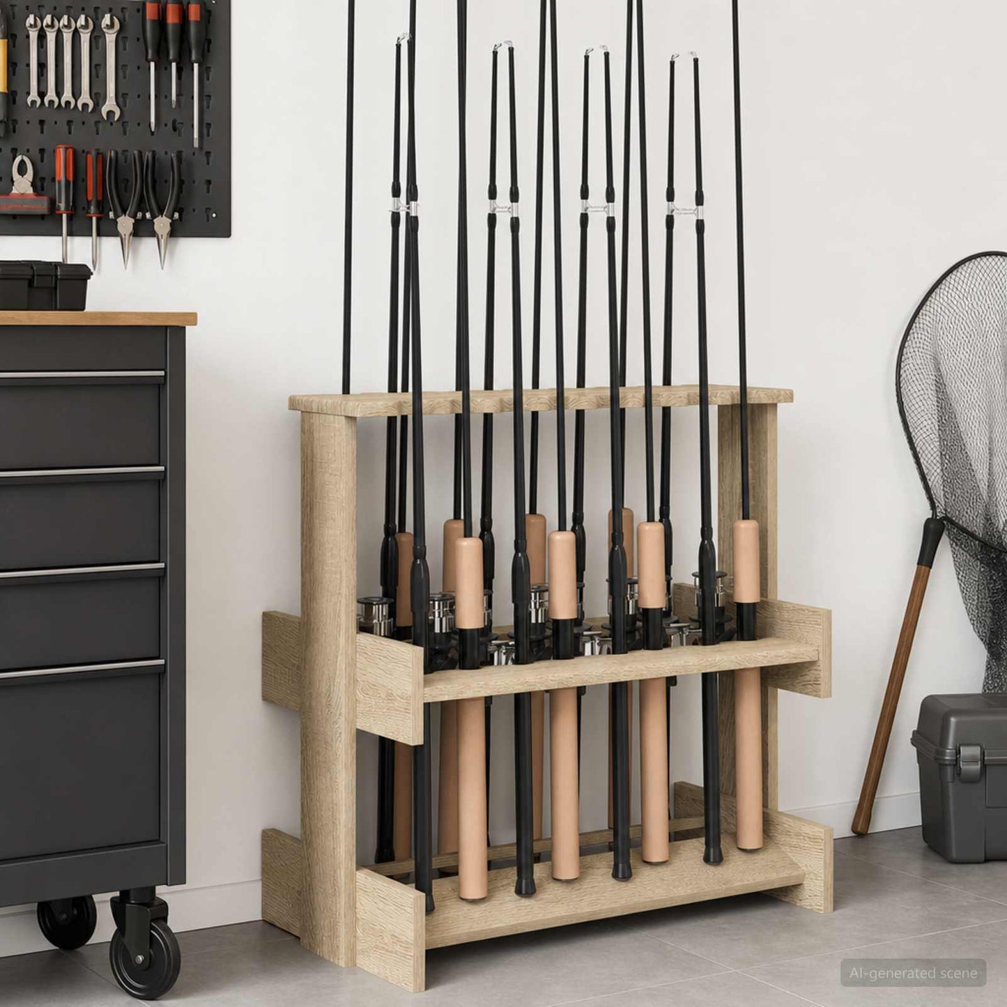 Holder til fiskestang Konstrueret træ 60 x 35 x 60 cm Sonoma-eg