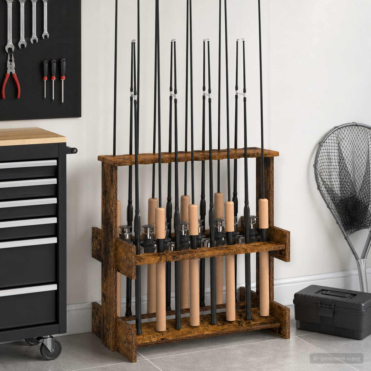 Holder til fiskestang Konstrueret træ 60 x 35 x 60 cm Røget eg