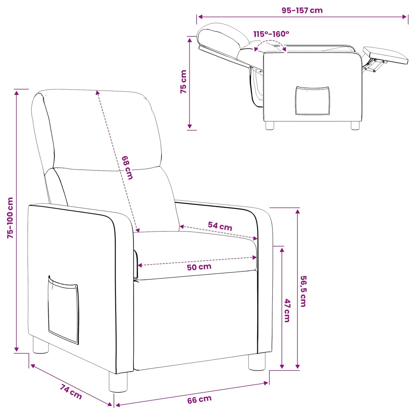 Recliner Skygrå Stof